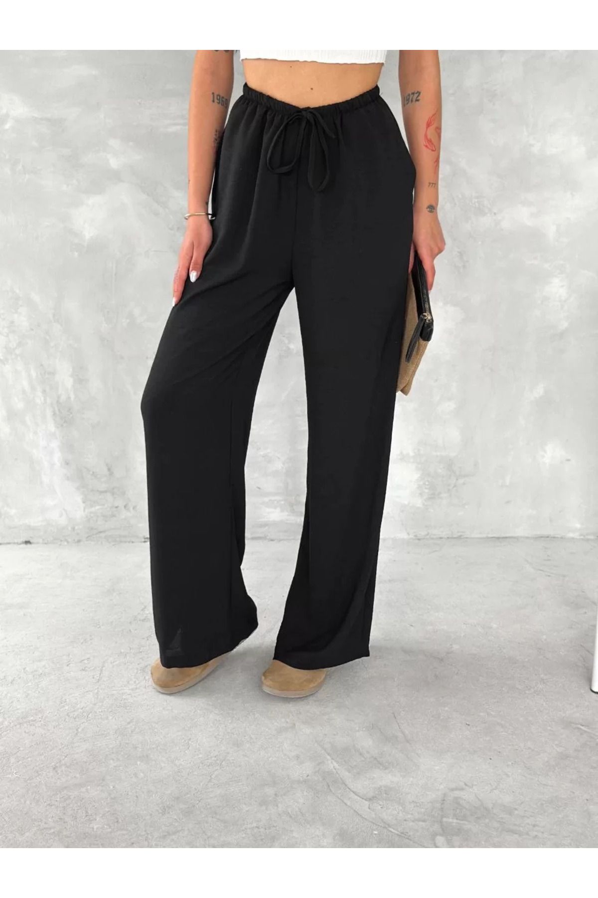 C&Z Collection Ayrobin Oversize Kadın Pantalon - Siyah