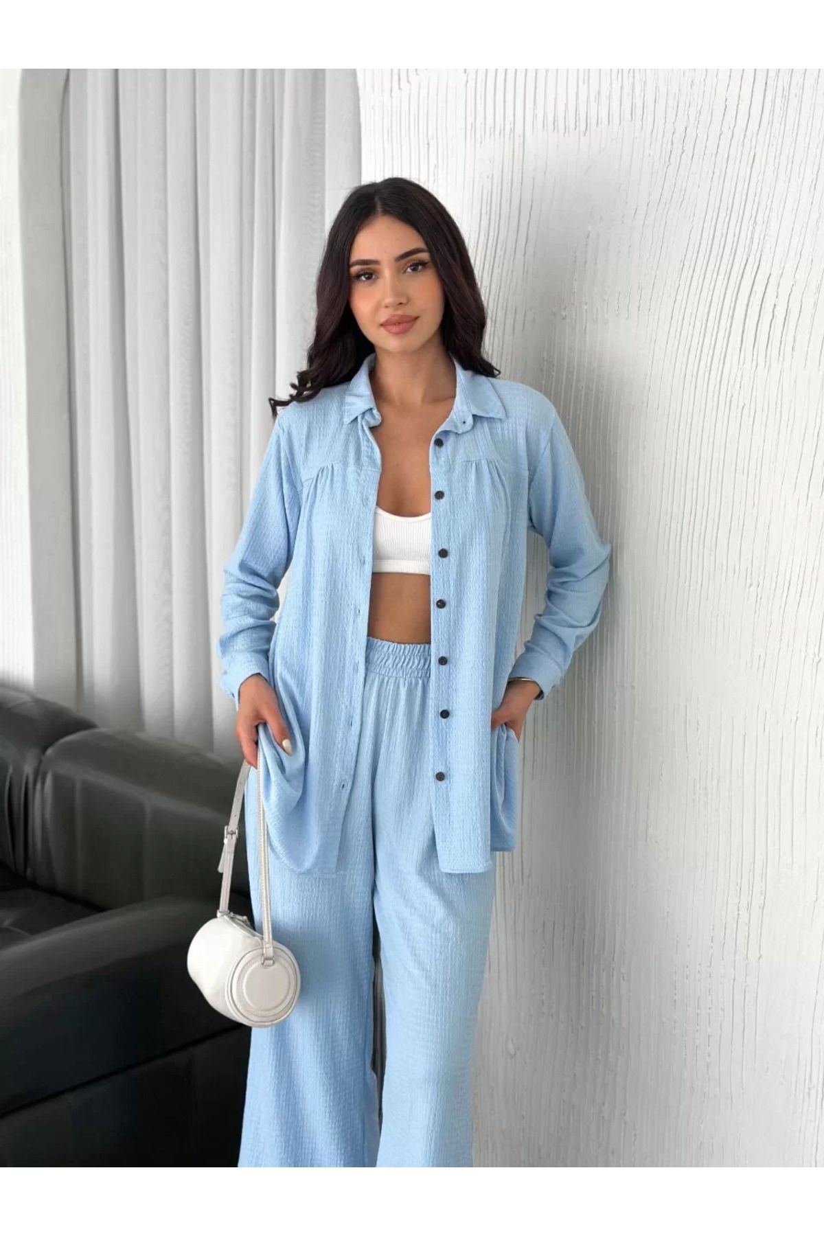 C&Z Collection Yakalı Düğmeli Uzun Kollu Gömlek Pantolon ikili Takım - Bebek Mavisi
