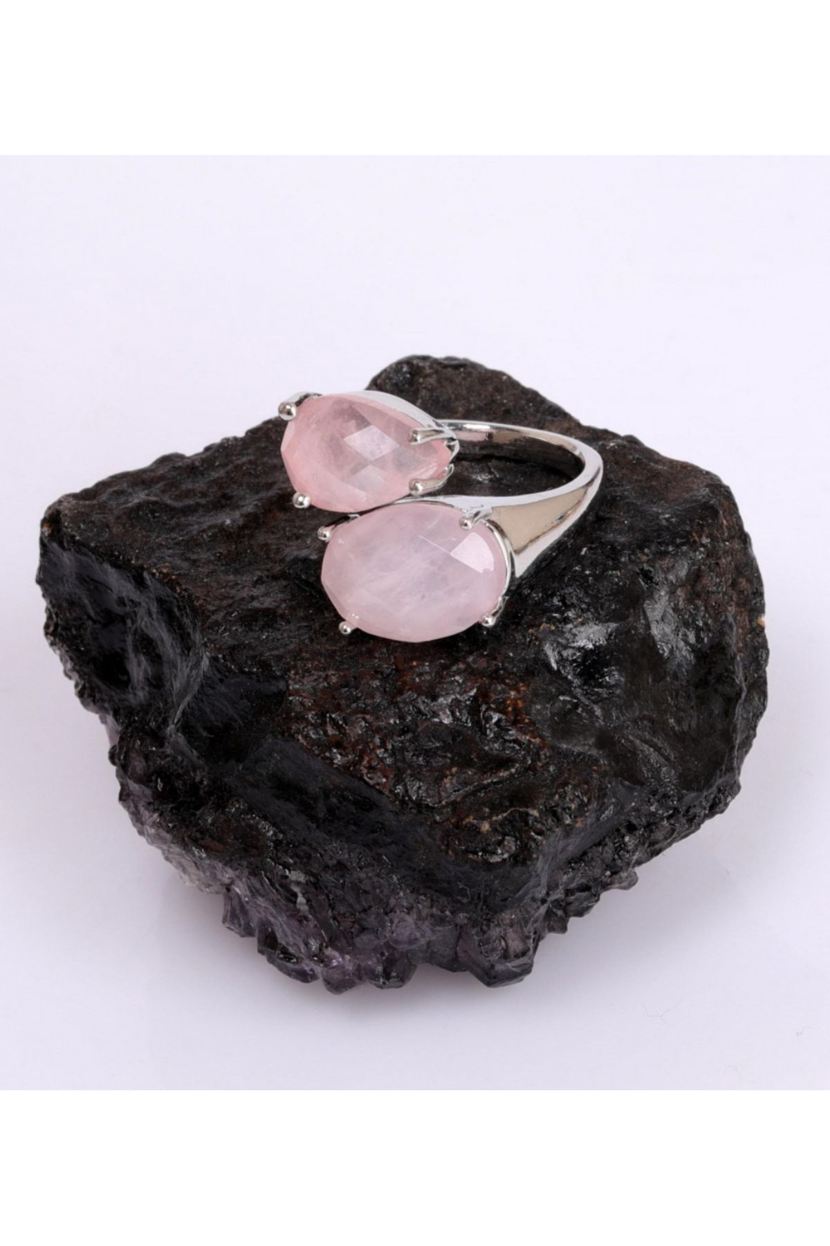 Taş-Mir Pembe Kuvars İkili Ayarlanabilir Yüzük ( Kararmaz )