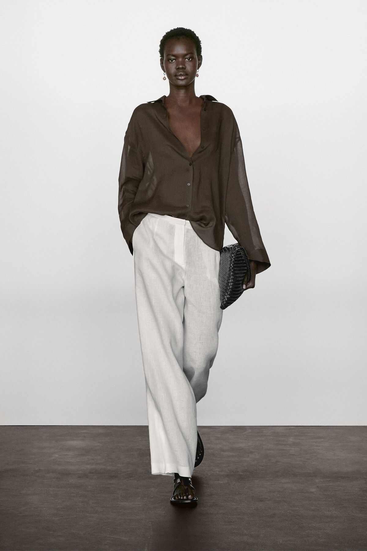 Massimo Dutti Dökümlü rami karışımlı gömlek