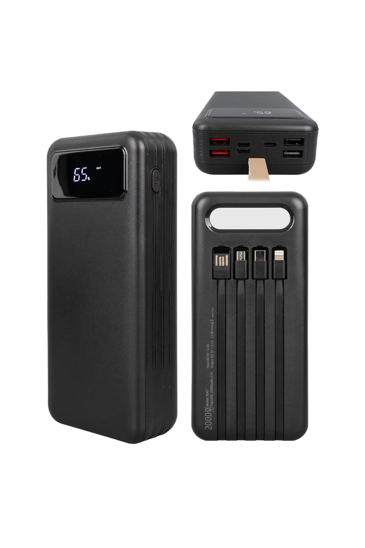Mu Art Ahşap 20000 Mah Dijital Göstergeli Usb-micro-lightning-type-c Girişli Ve Kablolu Powerbank (5175)