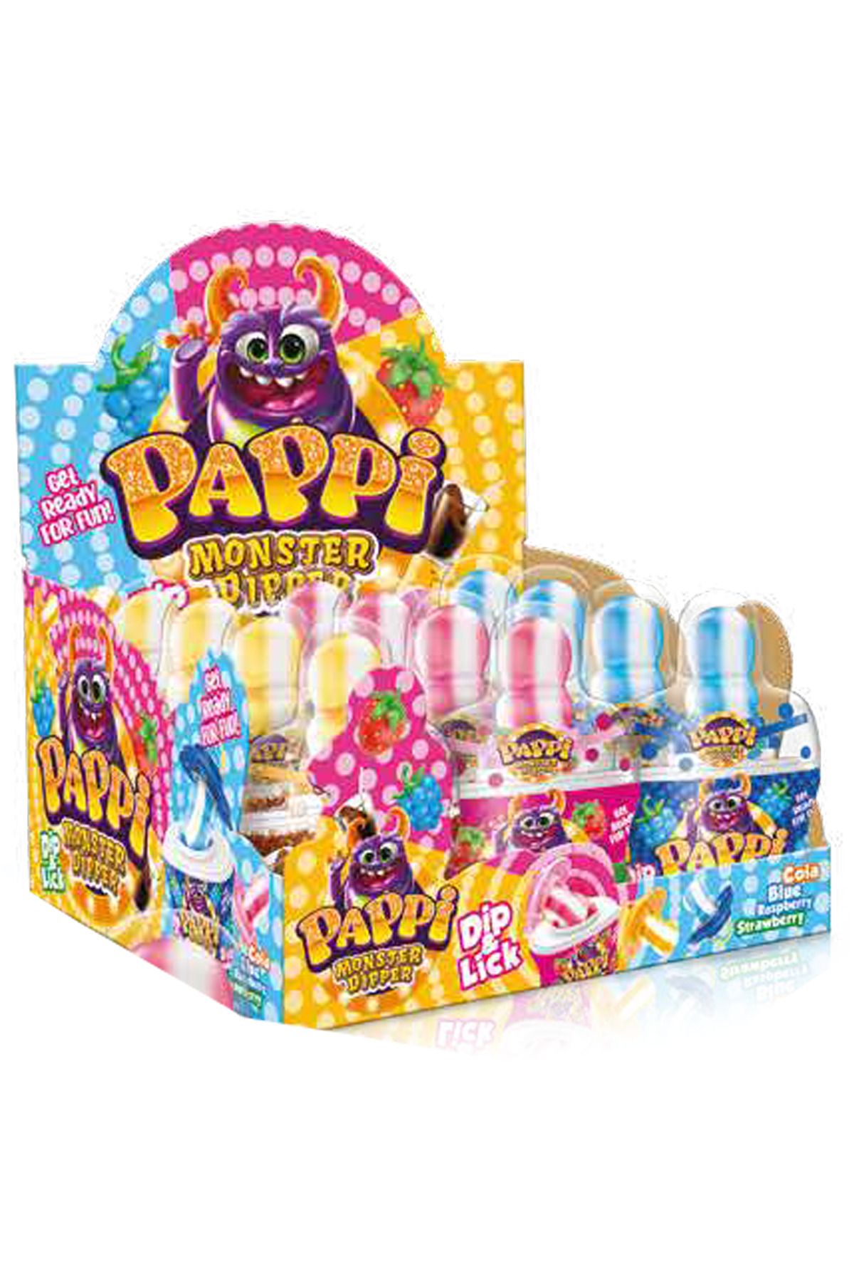pappi Sour Powder & Pasifier & Lollipop Dipper32 Gr. x 12 Adet (STRAWBERRY, COLA, BLUE RASBERRY)