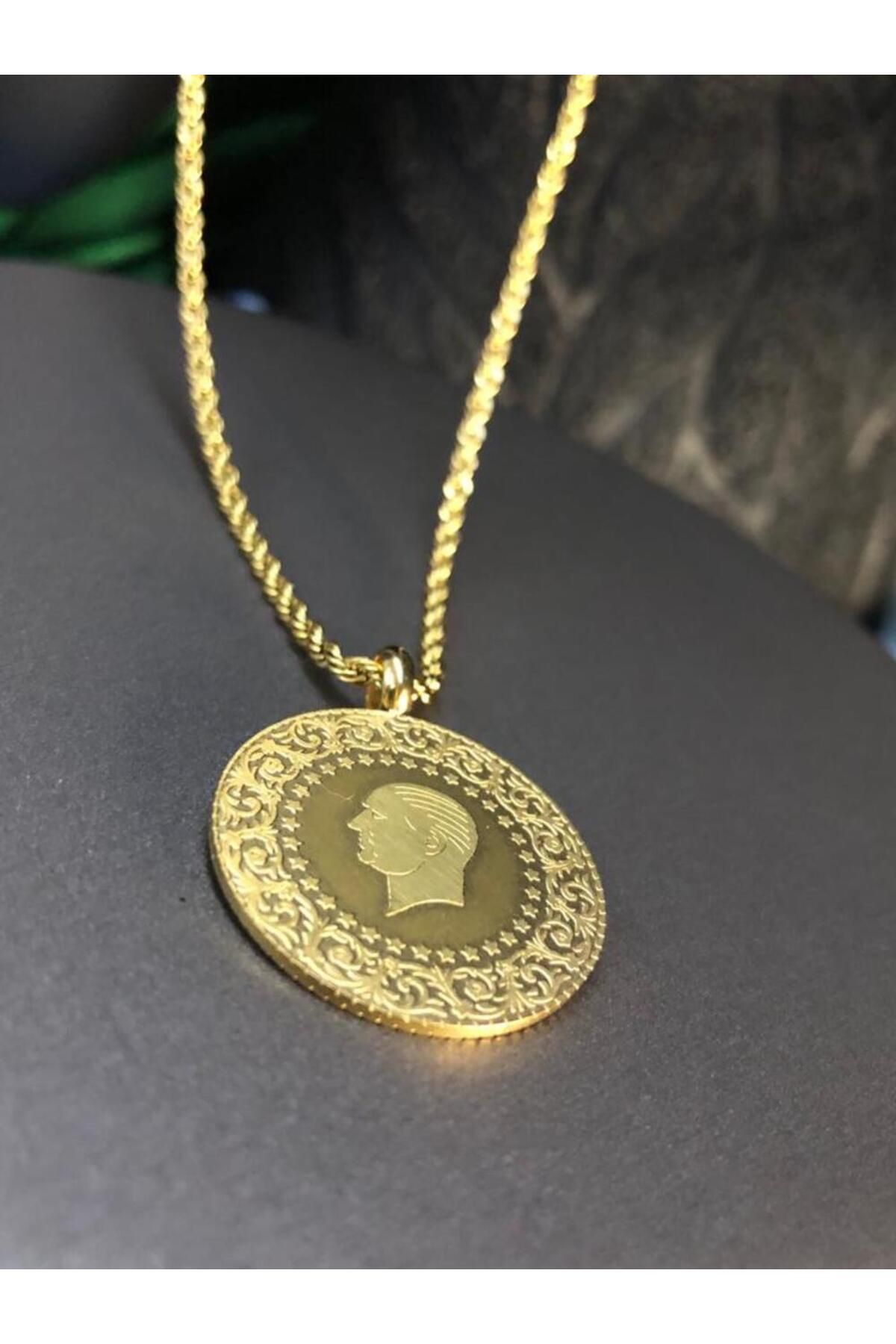 Raneel Kazançlı Alışveriş Çelik Burgu Zincirli Uzun Tuğralı Kolye Gold
