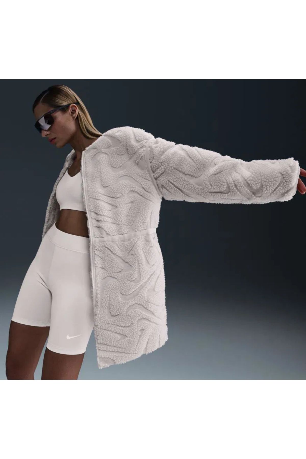 Nike Sportswear Cozy Long-Haired All-Over Swoosh Logo Lined Loose Full-Zip Kadın Ceket KZY SPORT