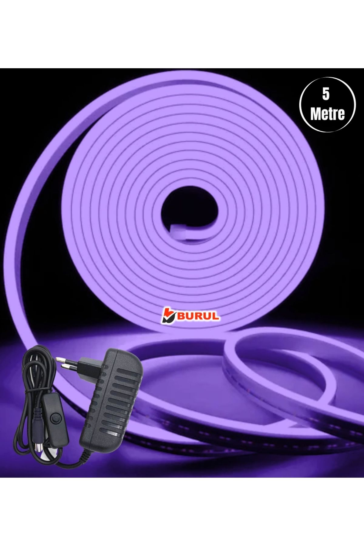 burul SB-6535 5 Metre Mor Işık Esnek Neon Led Şerit Butonlu Dekoratif Aydınlatma Seti