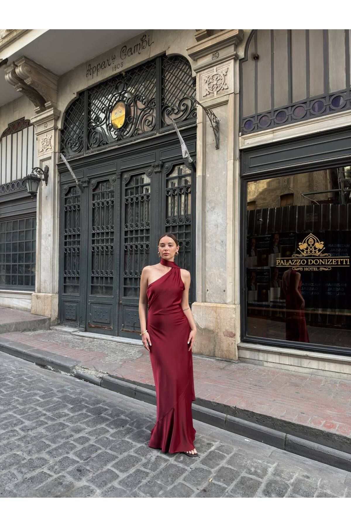 Khloe ŞAL DETAYLI SATEN ELBİSE
