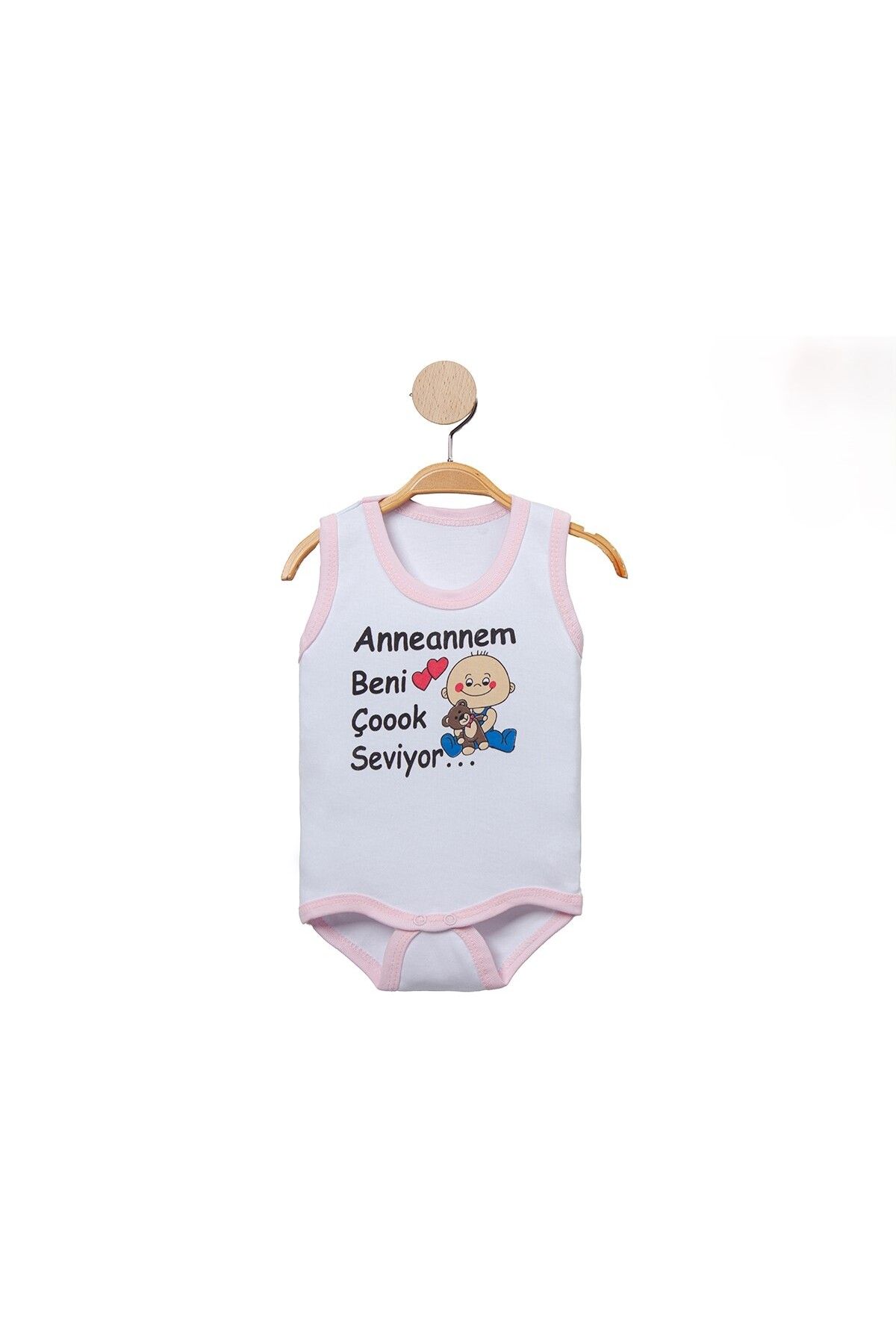 MBK GARDEN %100 Pamuk Anneannem Beni Çok Seviyor Baskılı Çıtçıtlı Bebek Body Badi Zıbın Tulum