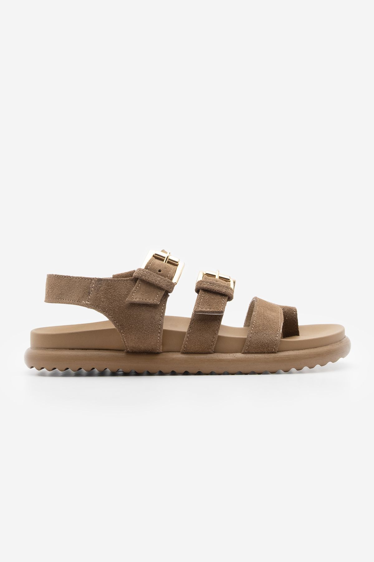 Marjin-Women's Genuine Leather Strappy Flip Flops Daily Sandals Dezit Camel Suede 3