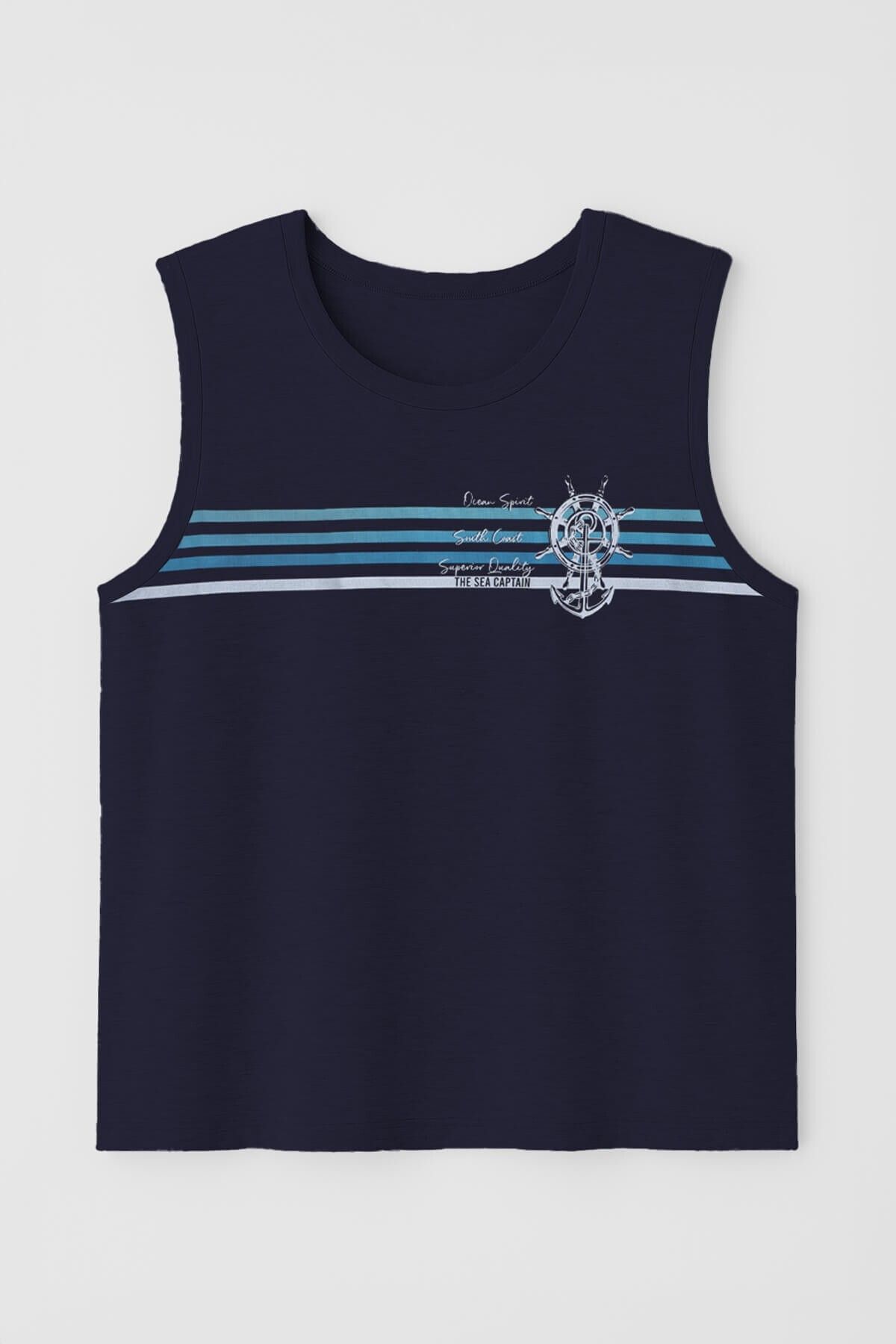 MARKAPIA Erkek %100 Pamuk Bisiklet Yaka Çapa Baskılı Kolsuz T-shirt