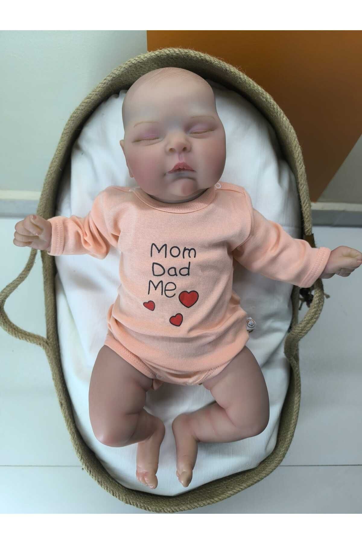 Minisse MOM&DAD&ME Baskılı 100% Pamuk Uzun Kollu Çıtçıtlı Bebek Zıbın