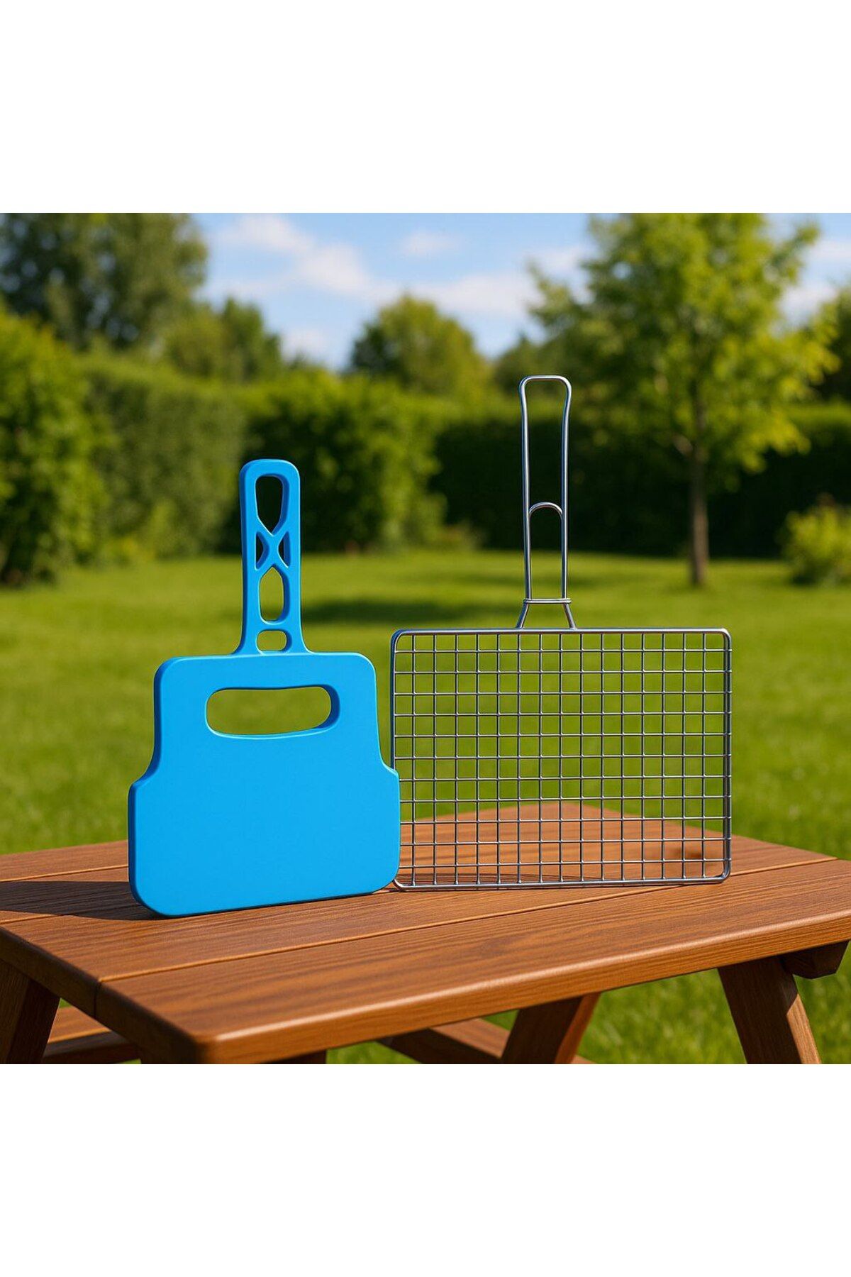 Metler Kebap Tel Izgara ve Mangal Yelleme Seti | 48x24 cm Izgara + Plastik Yelleme Aparatı