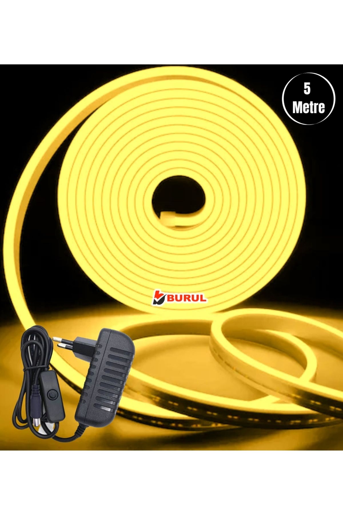 burul SB-6535 5 Metre Sarı Işık Esnek Neon Led Şerit Butonlu Dekoratif Aydınlatma Seti