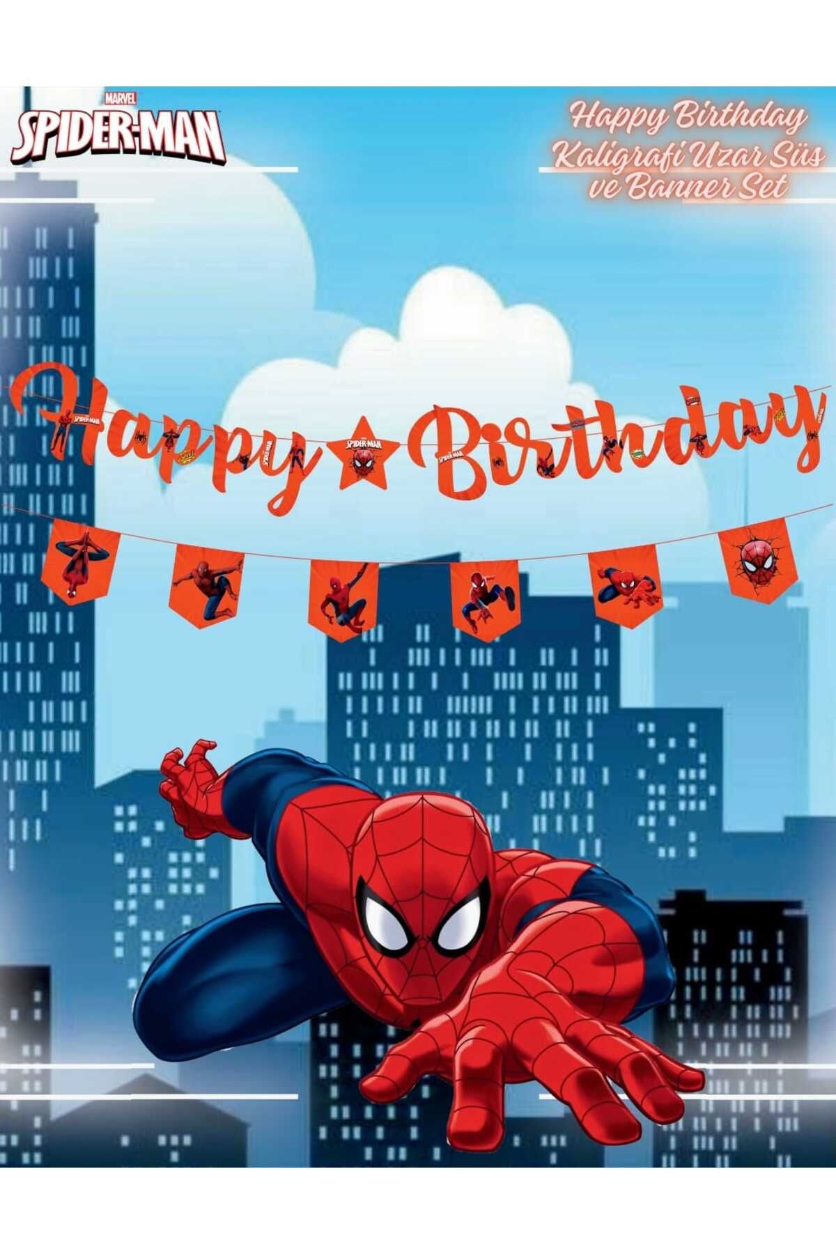 Cadde Süs Spiderma happy birthday kaligrafi uzar süs ve banner seti