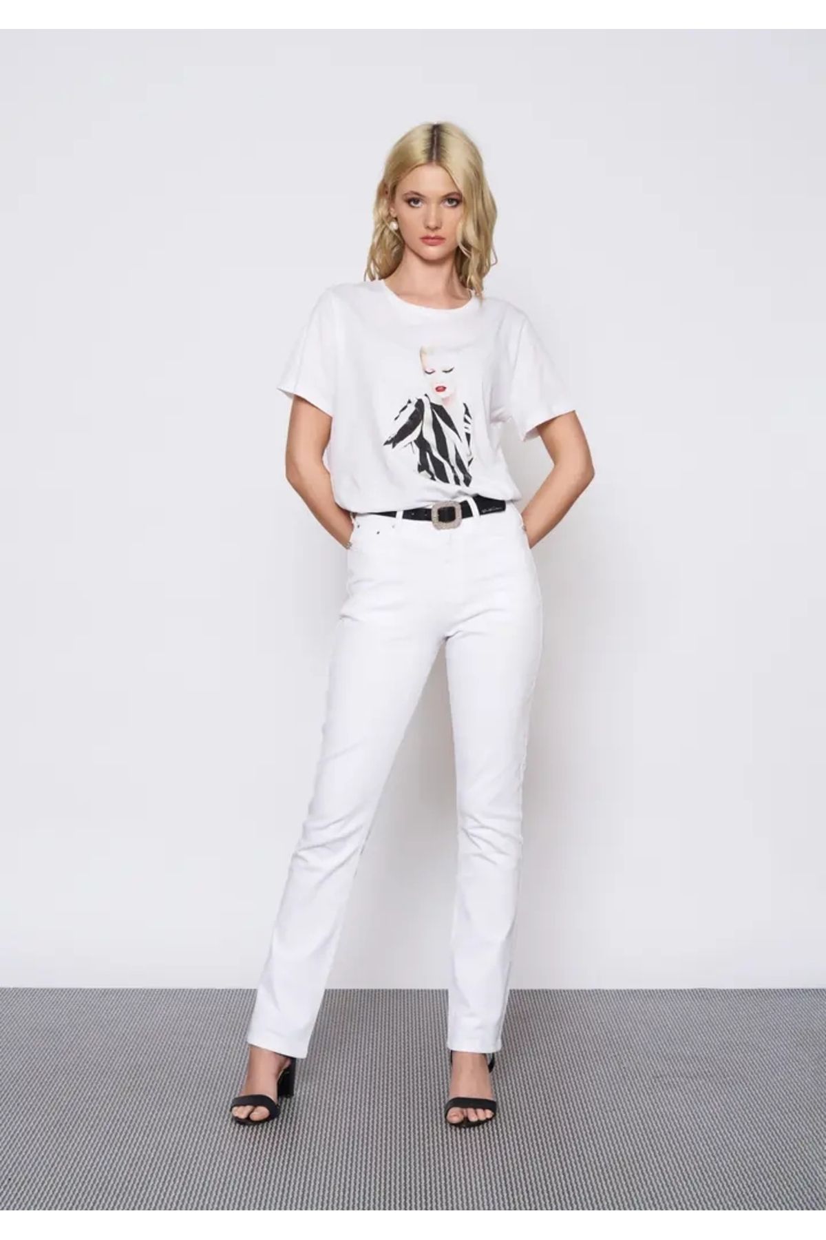 EUROFASHION Beyaz Jessica Denim Pantolon