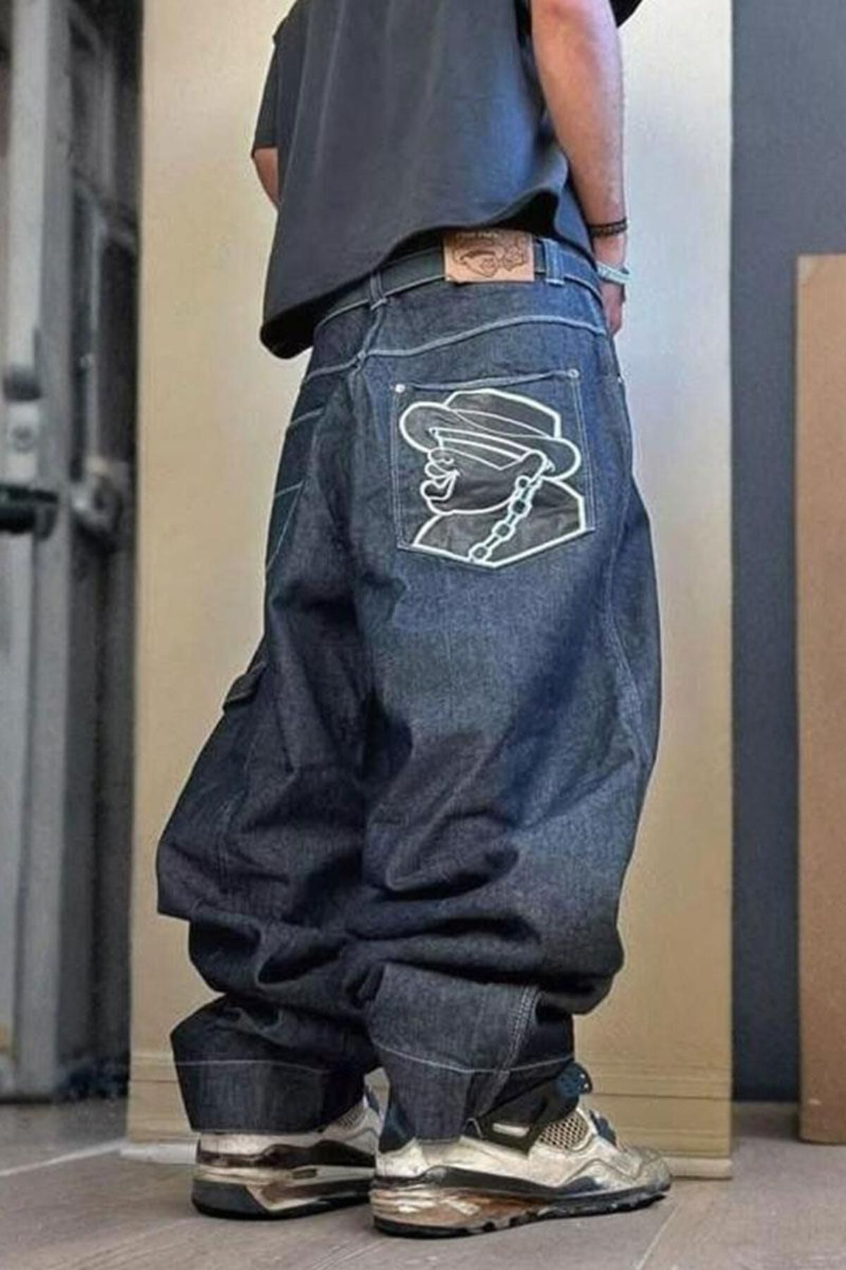 Karakedi Arka Cep Çizgi Film Karakter Dikiş Detaylı Lacivert Baggy Pantolon