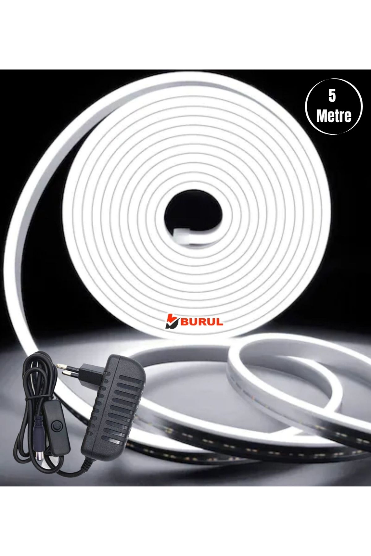 burul SB-6536 2.5 Metre Beyaz Işık Esnek Neon Led Şerit Butonlu Dekoratif Aydınlatma Seti
