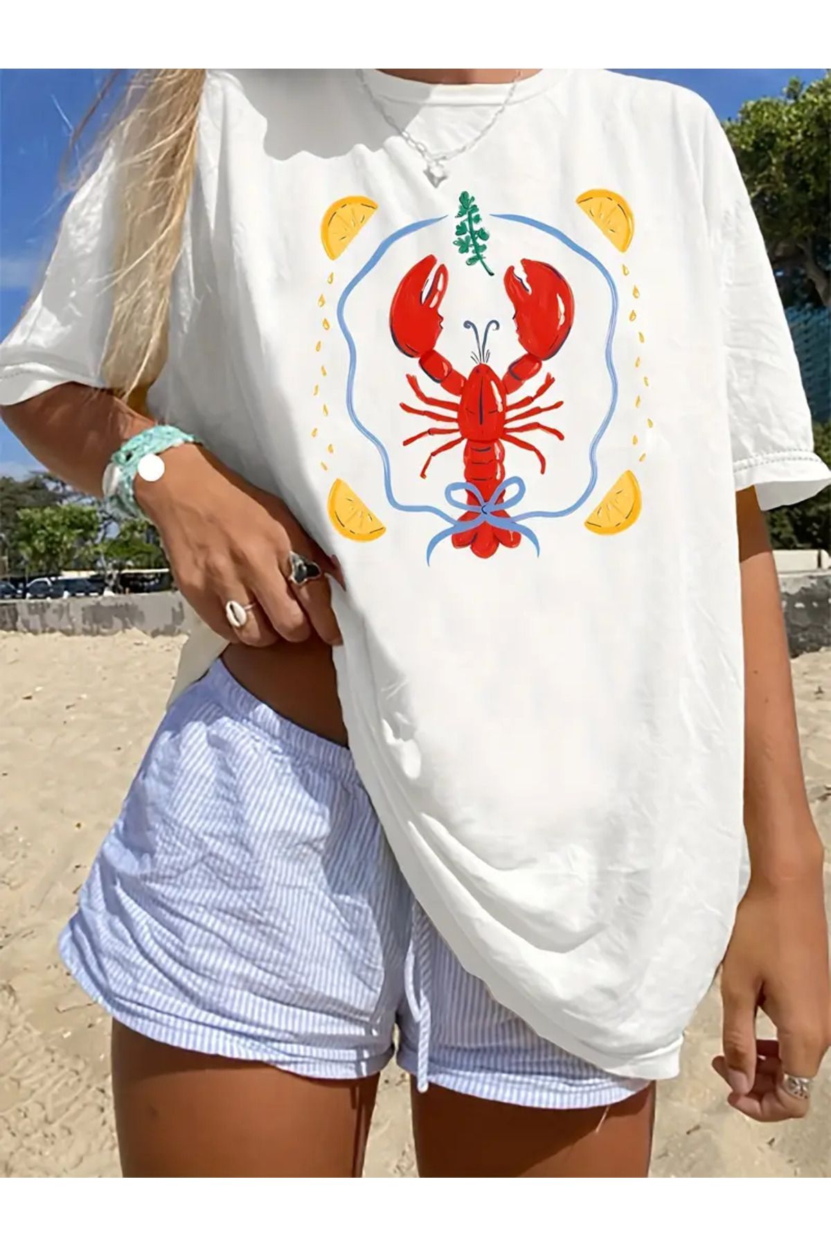 JANSO GROUP - KADIN KISA KOLLU TSHIRT BASKILI PAMUKLU OVERSİZE