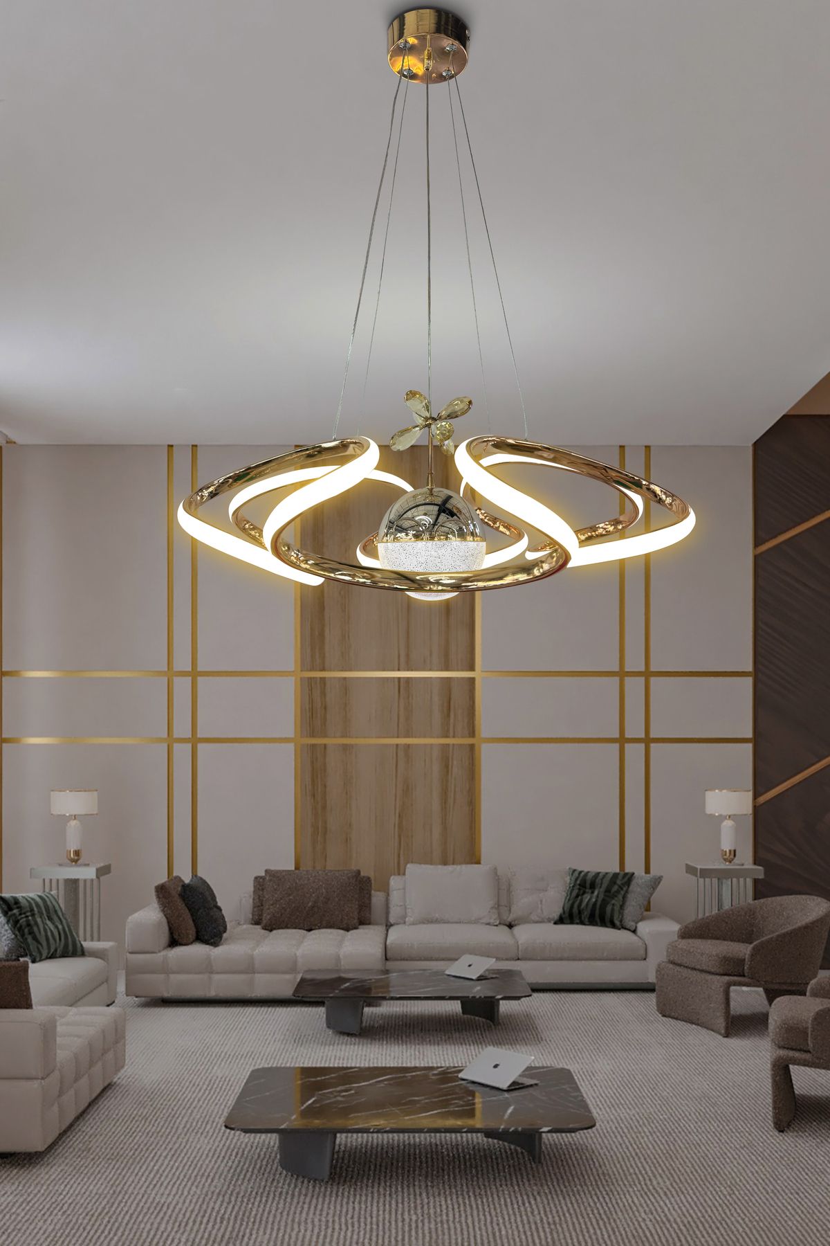 RSCOLLECTIONS Dron Modern 4 Kol Tek Top Sarkıt Power Led Avize Kumandalı Gold
