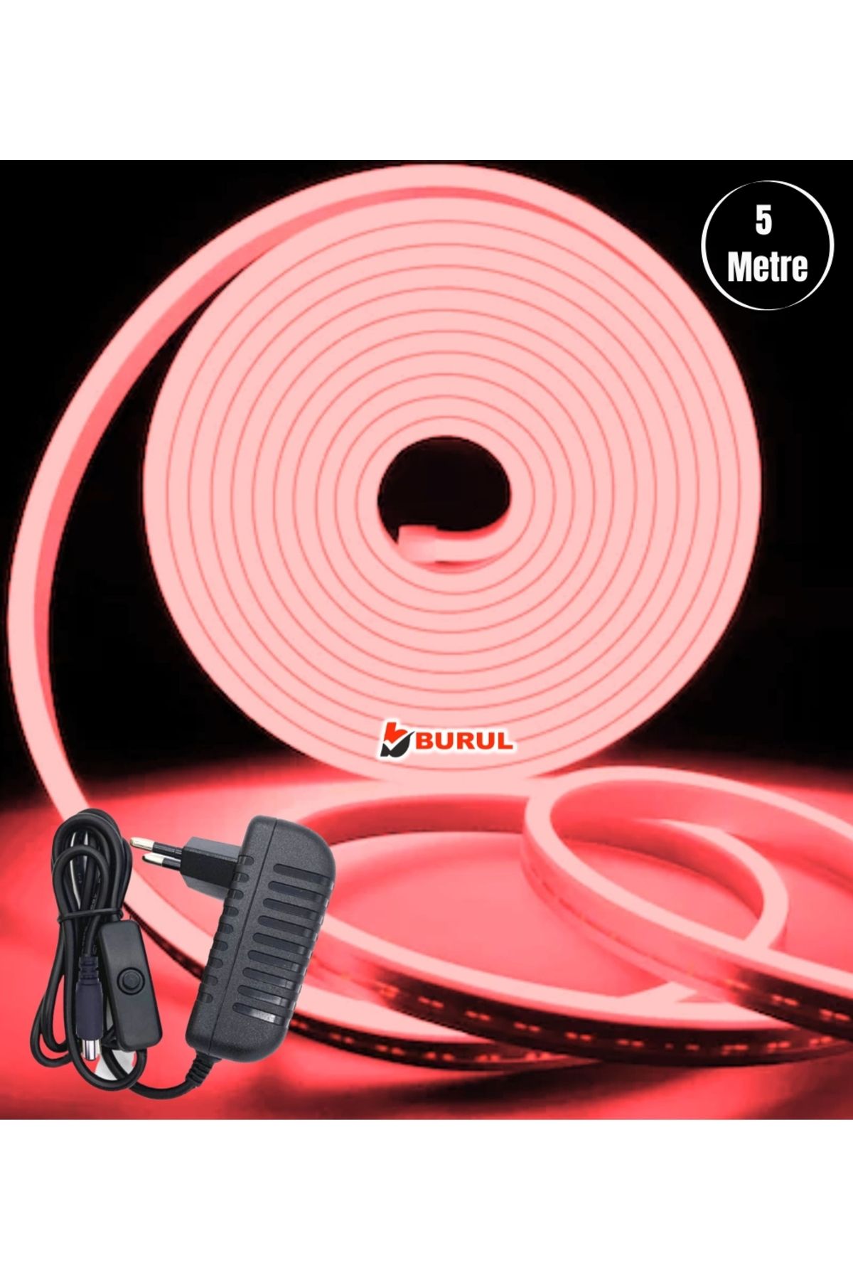 burul SB-6535 5 Metre Kırmızı Işık Esnek Neon Led Şerit Butonlu Dekoratif Aydınlatma Seti