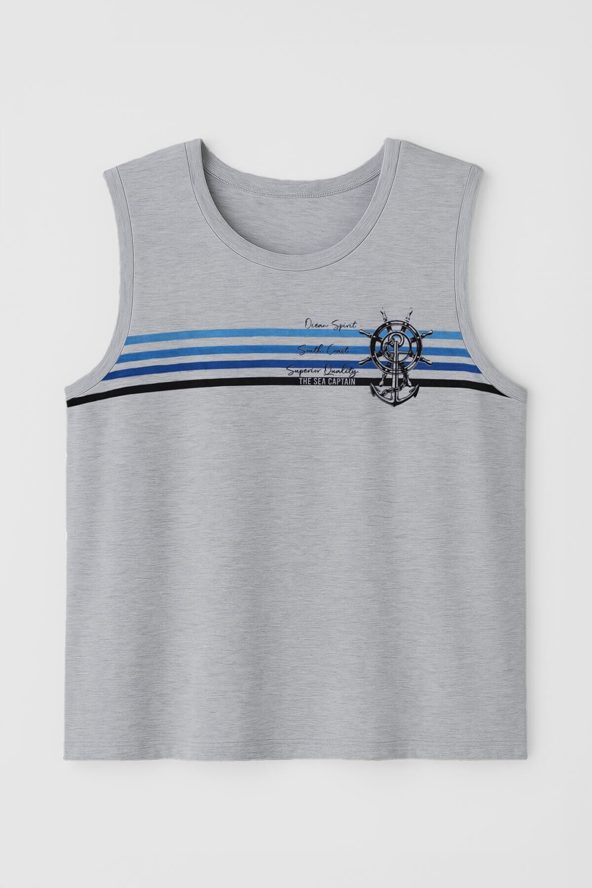 MARKAPIA Erkek %100 Pamuk Bisiklet Yaka Çapa Baskılı Kolsuz T-shirt