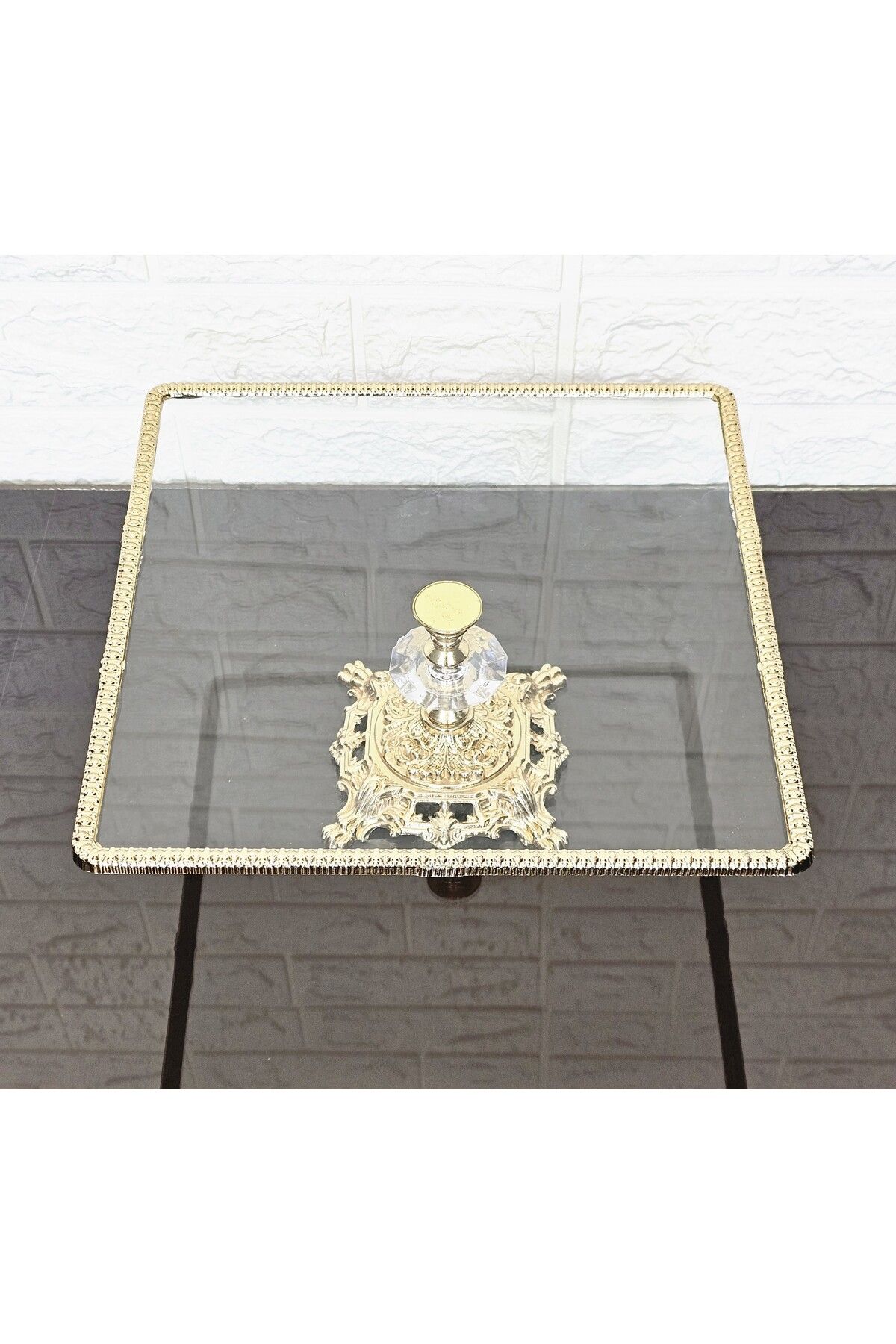 atabey home-Glass 2-Pack Square Serving Plate-Presentation Plate-Speech Tray-Presentation Tray-Dump Gold Frame 22+27cm 5