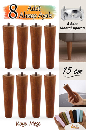 GLASWEN 8 Adet Ahşap Ayak 15 Cm Koyu Meşe M8 Civatalı Bağlantı Aparatlı Mobil...