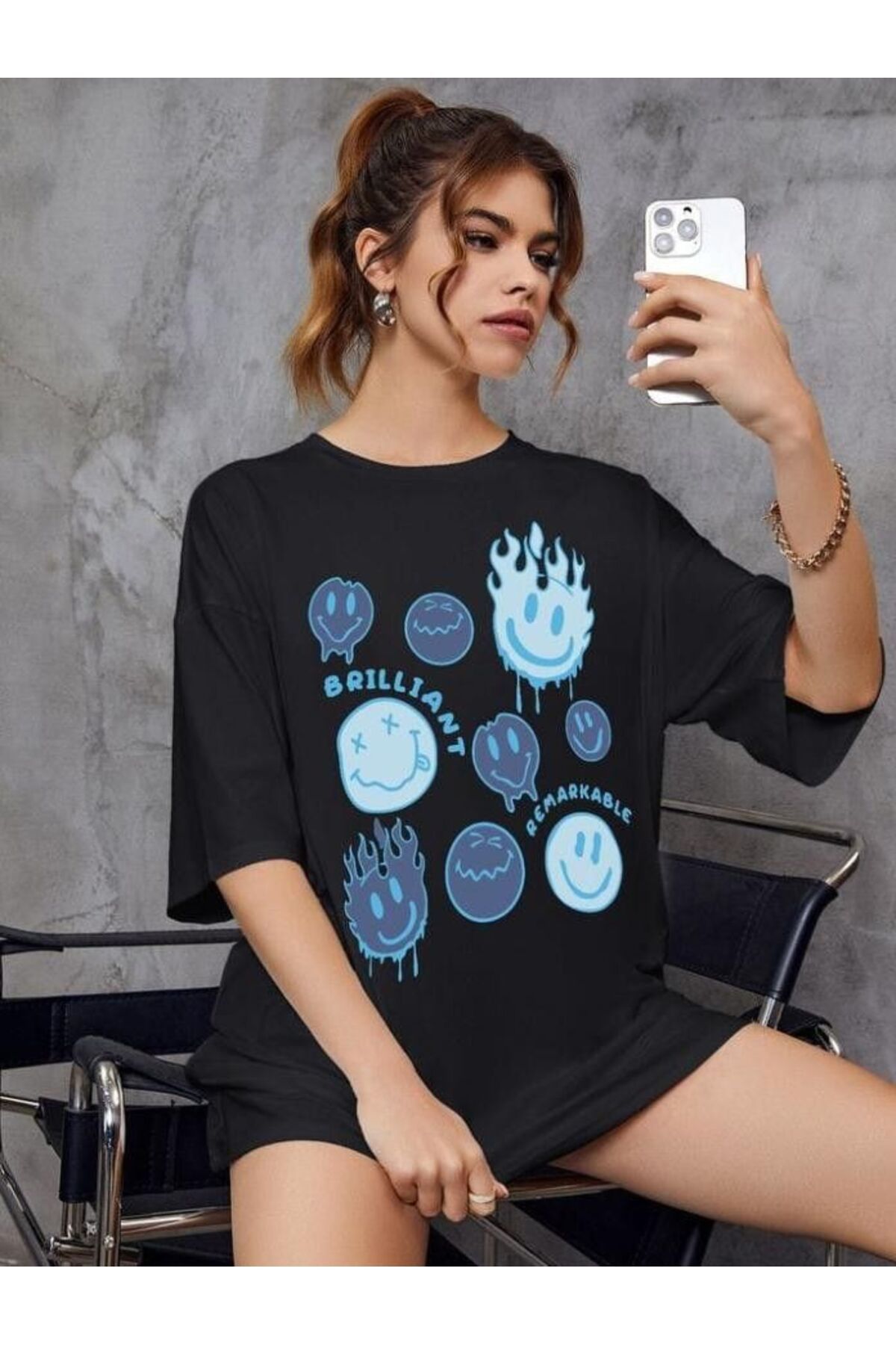JANSO GROUP - KADIN KISA KOLLU TSHIRT BASKILI PAMUKLU