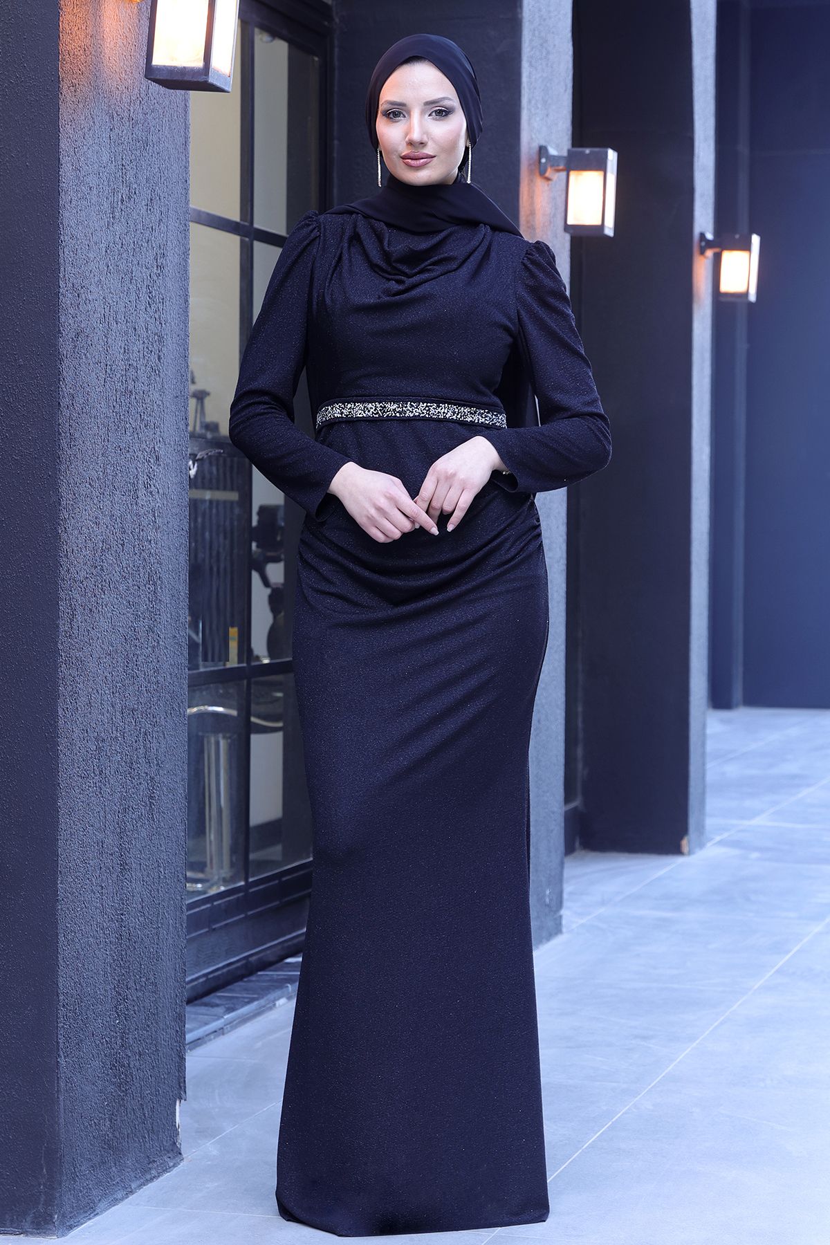 ELBENMODA Tesettür Abiye Elbise DİLARAM & Taş Detaylı Tül Büyük Beden Abiye