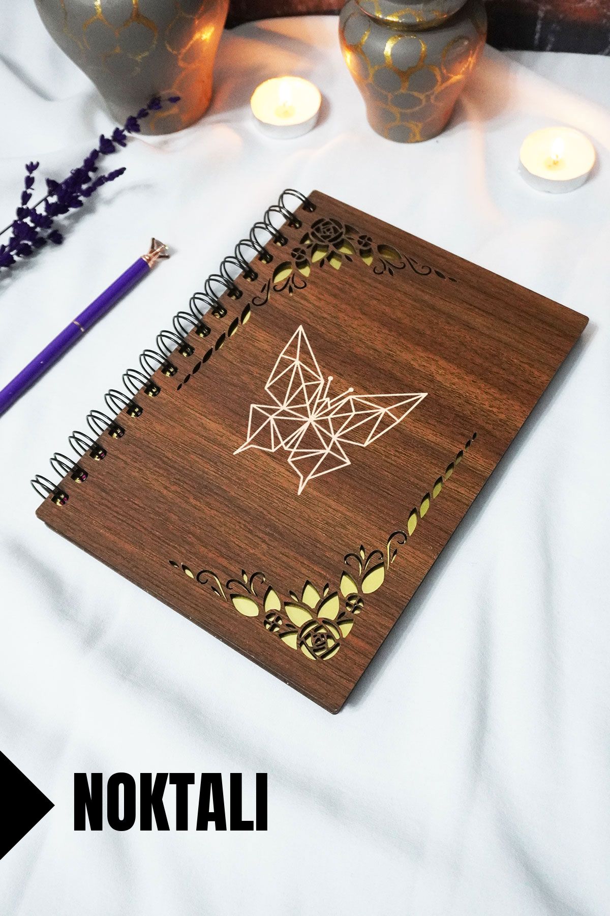 markcat Kelebek Ahşap Kapaklı Spiralli Okul Defteri - Çizgili Defter - 60 yaprak (120 sayfa) - A5 15x21 cm