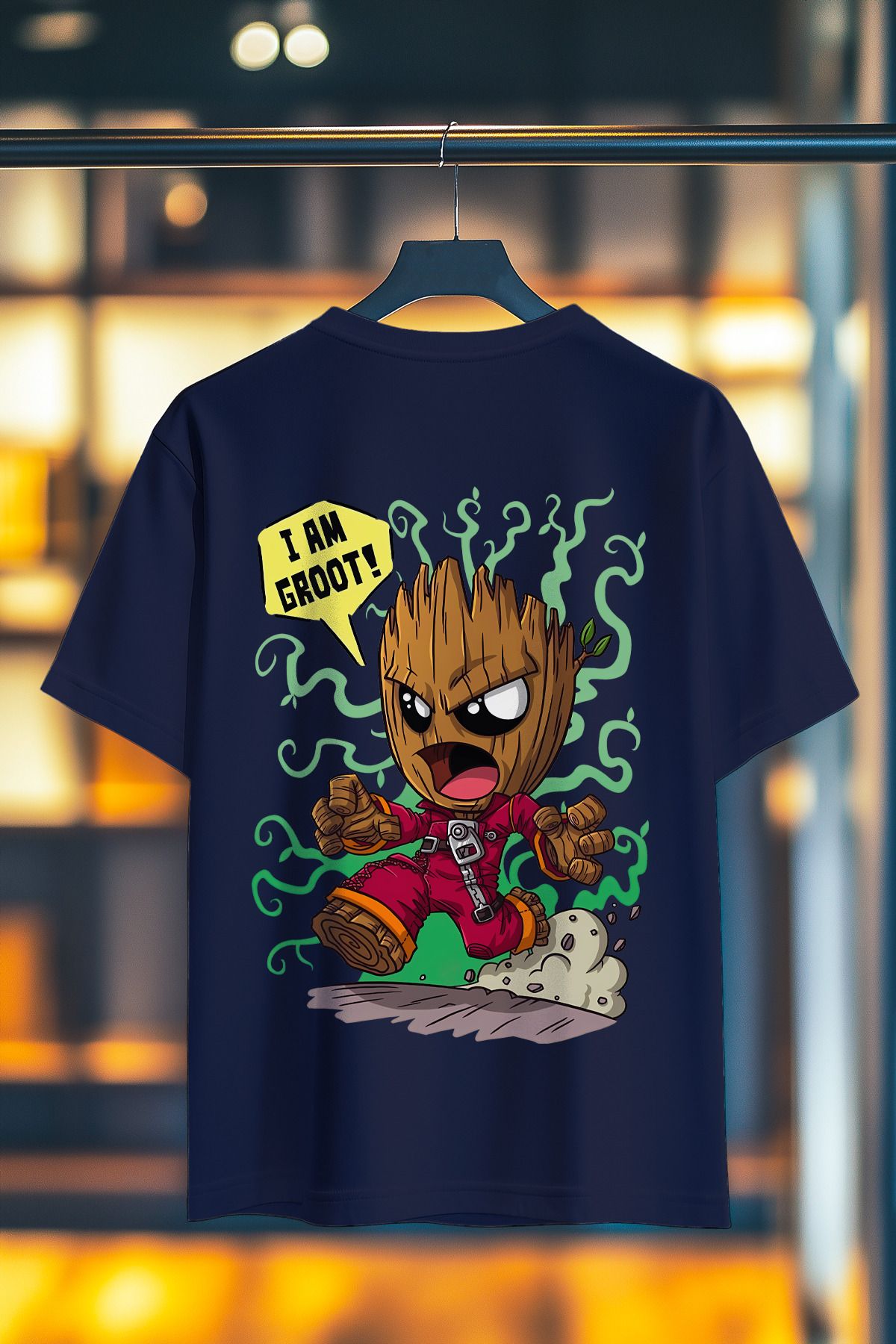 BookOrBook I am Groot %100 Pamuk Premium Kalite Sırt Baskılı T-Shirt