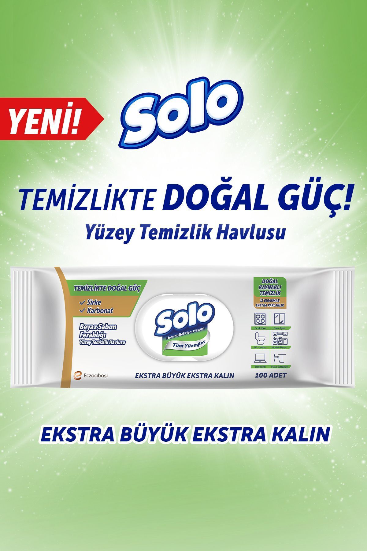 Solo Temizlikte Doğal Güç Beyaz Sabun Ferahlığı Yüzey Temizlik Havlusu 100 Yaprak