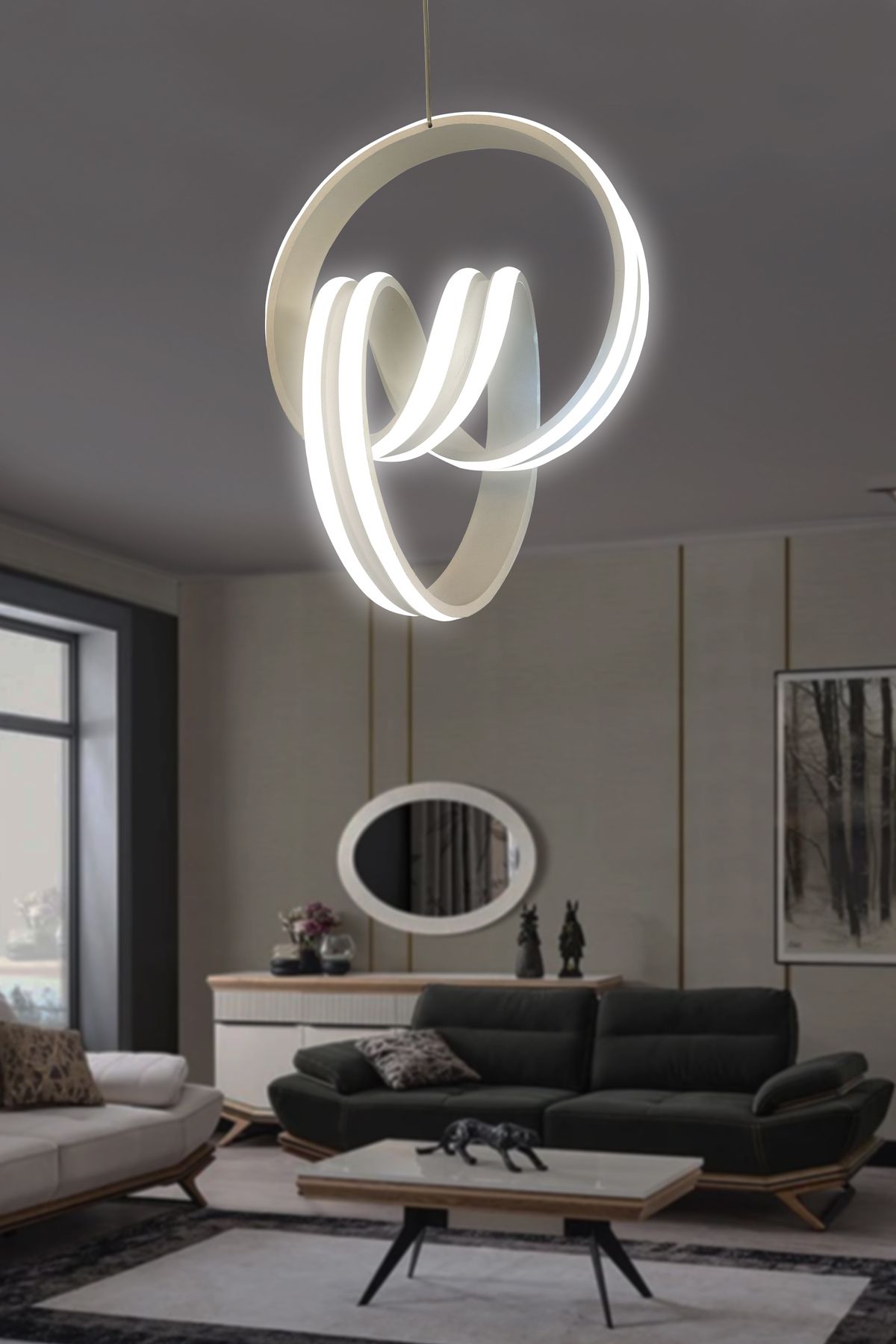 RSCOLLECTIONS Çift Yönlü İmza Sıra Powerled Oturma Odası Led Avize Beyaz Işık Beyaz