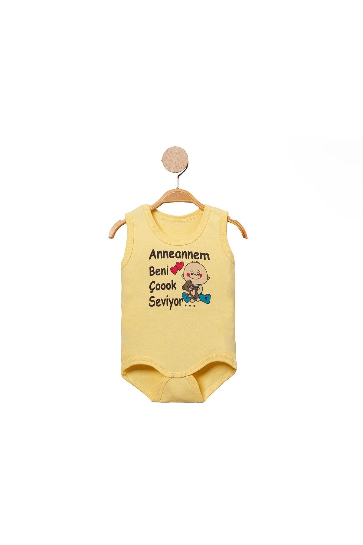 MBK GARDEN %100 Pamuk Anneannem Beni Çok Seviyor Baskılı Çıtçıtlı Bebek Body Badi Zıbın Tulum