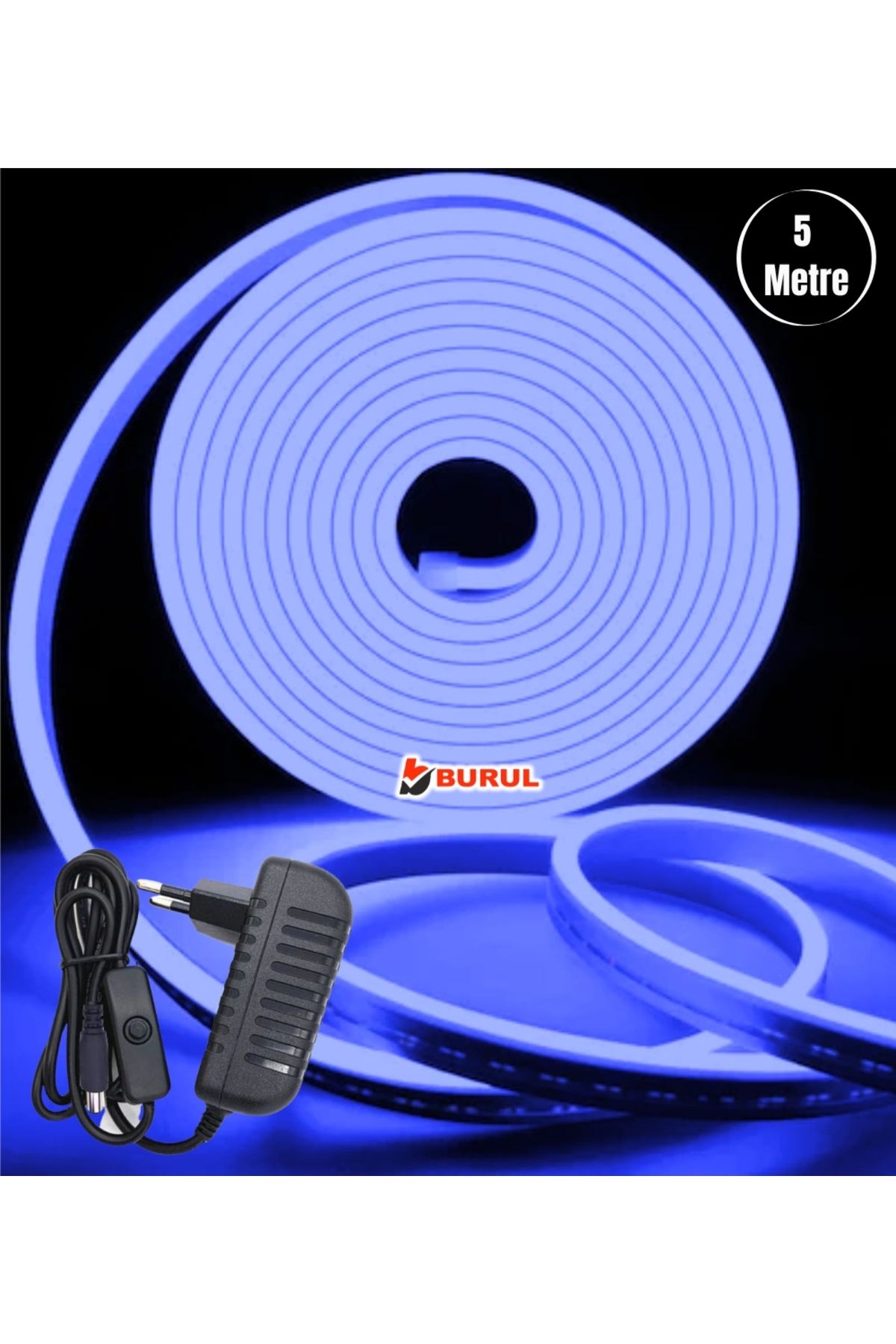 burul SB-6535 5 Metre Mavi Işık Esnek Neon Led Şerit Butonlu Dekoratif Aydınlatma Seti