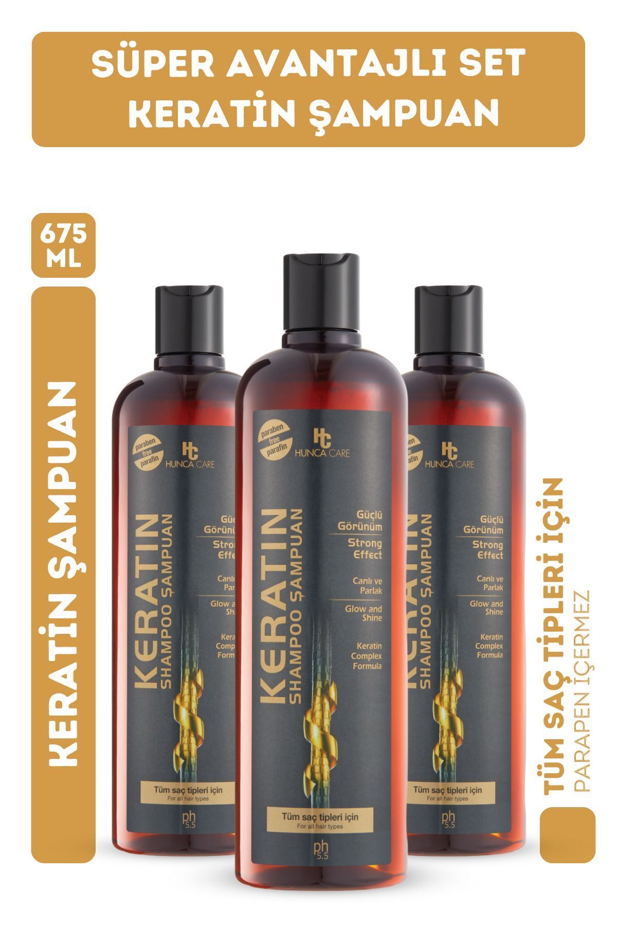 Seddar Collection Hunca Care Keratin Özlü Canlı ve Parlak Saçlar Şampuan 675 ml 3 Adet