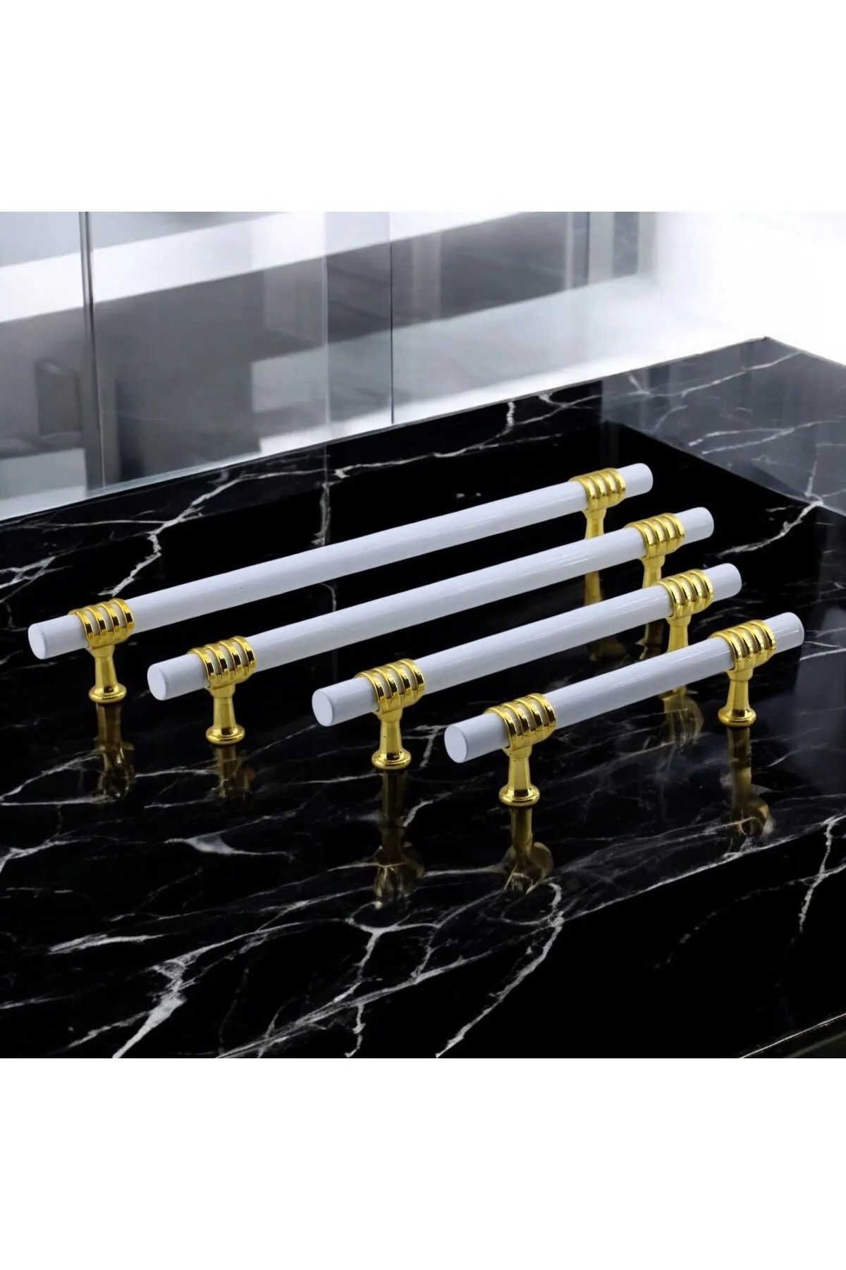 NUBLADO-Furniture Kitchen Cabinet Drawer Cabinet Handles Cover Handle Handle White Gold 128 mm Metal Handle12.8 Cm. 3