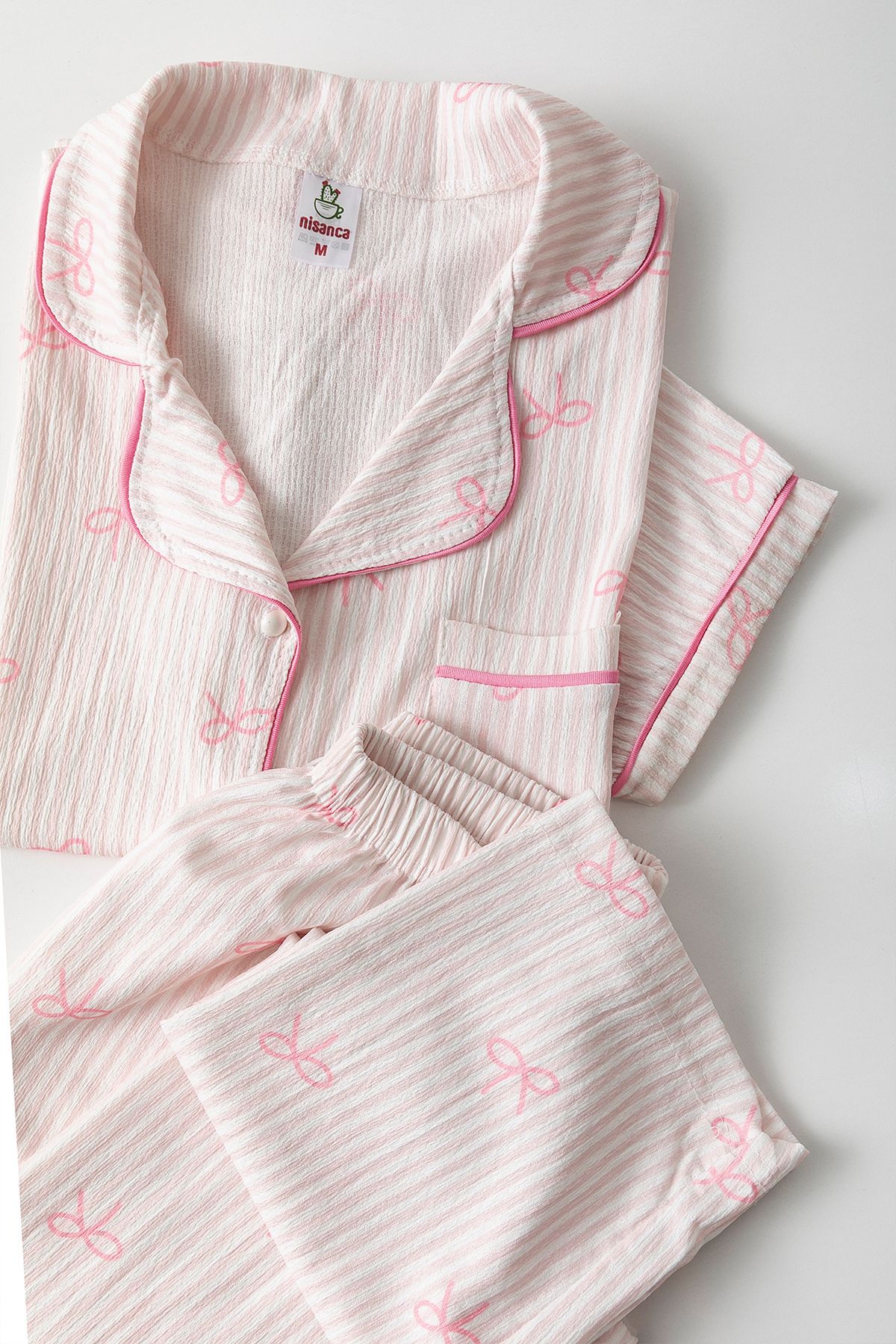nisaNCa Kısa Kol Gömlek Yaka Kadın Pinterest Pijama Takımı - Yazlık Kadın Pijama- Geniş Beden Aralığı