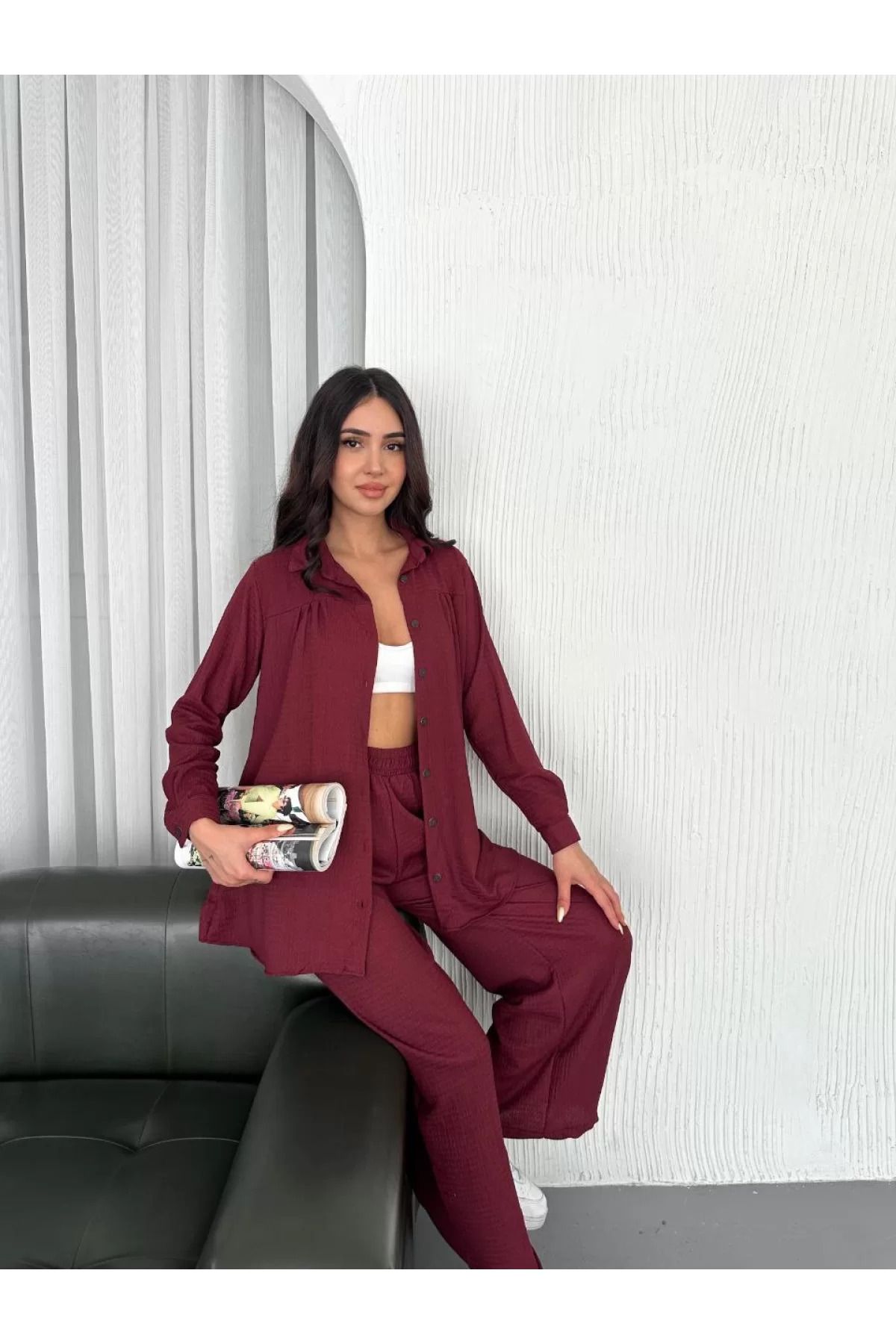 BBbutik Düğmeli Uzun Kollu Gömlek Pantolon ikili Takım