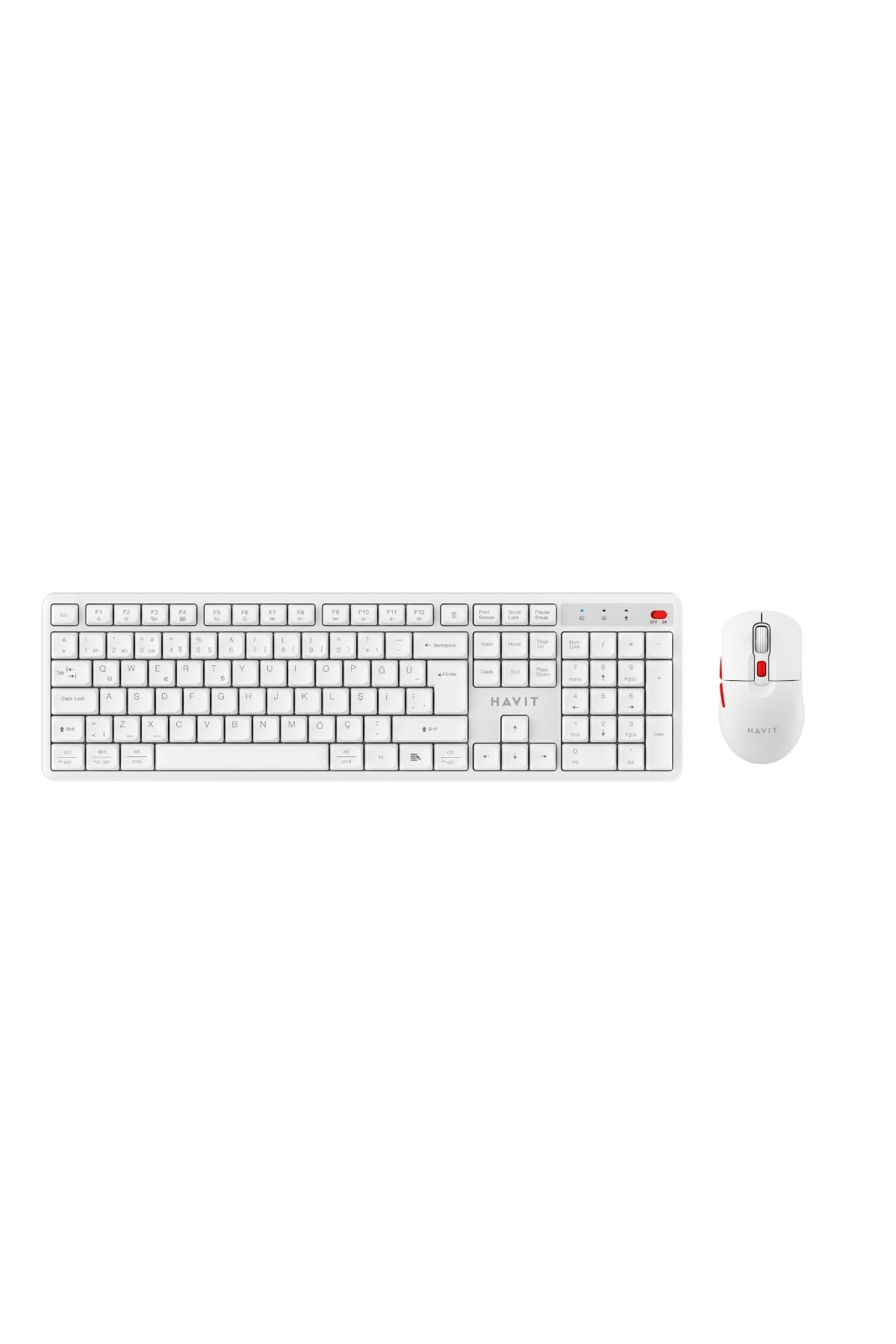 Havit KB261WB Kablosuz Klavye Mouse Seti – Türkçe Q, Ultra Sessiz Tuşlar - Beyaz