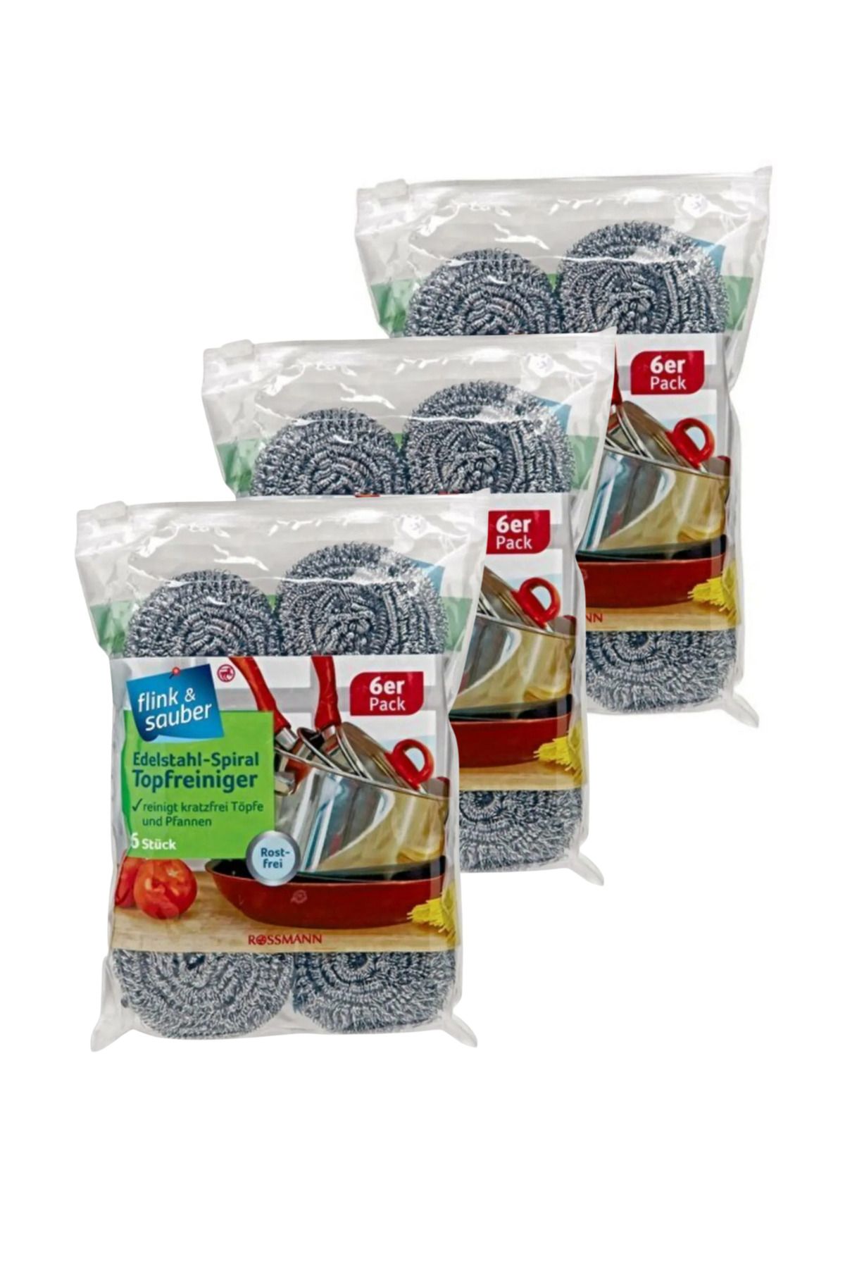Flink Sauber Güçlü Temizlik İçin Ovucu Spiral Tel 6'lı Set (3 Adet)
