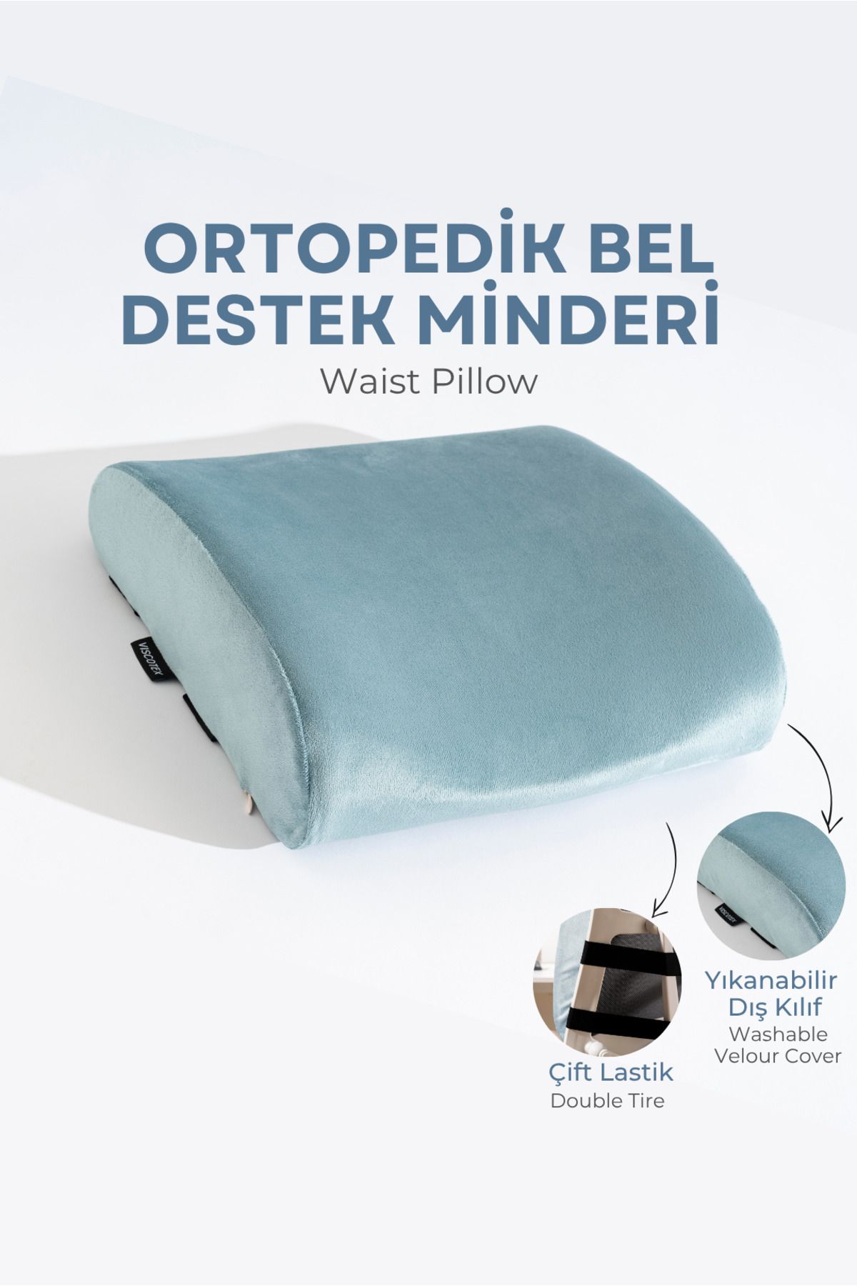 VİSCOTEX Visco Ortopedik Bel Destek Yastığı, Ofis, Araba, Sandalye, Koltuk, Sırt Yastığı Minderi, 38x33x12 cm
