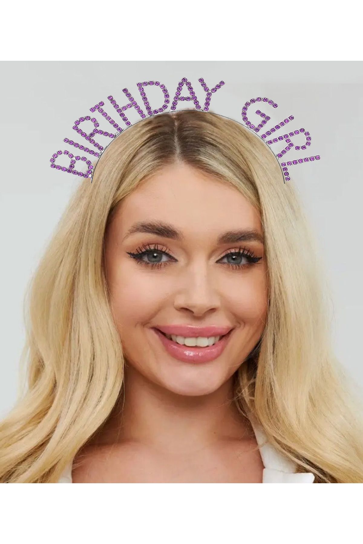 Serero Mor Renk Kristal Taşlı Parlak Birthday Girl Yazılı Taç 16x17 cm
