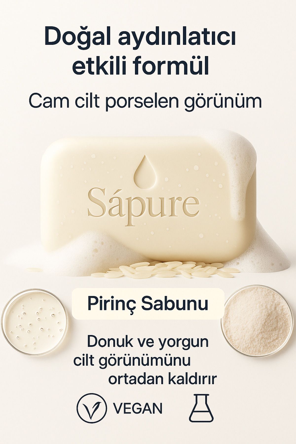 sapure Pirinç Sabunu – Cilt Tonu Eşitleyici & Aydınlatıcı Etkili Cam Cilt Sabunu,