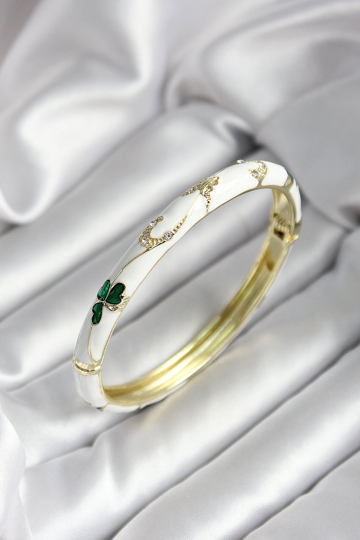 STİLLOVE Mineli Pirinç Pembe Çiçek Desenli Gold Renk Kadın Kelepçe SL11973
