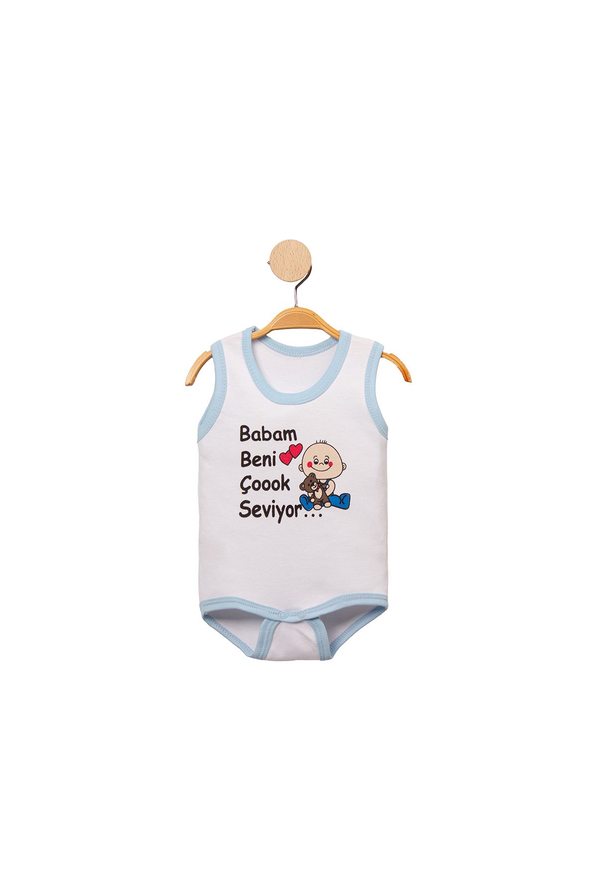 MBK GARDEN %100 Pamuk Babam Beni Çok Seviyor Baskılı Çıtçıtlı Bebek Body Badi Zıbın Tulum