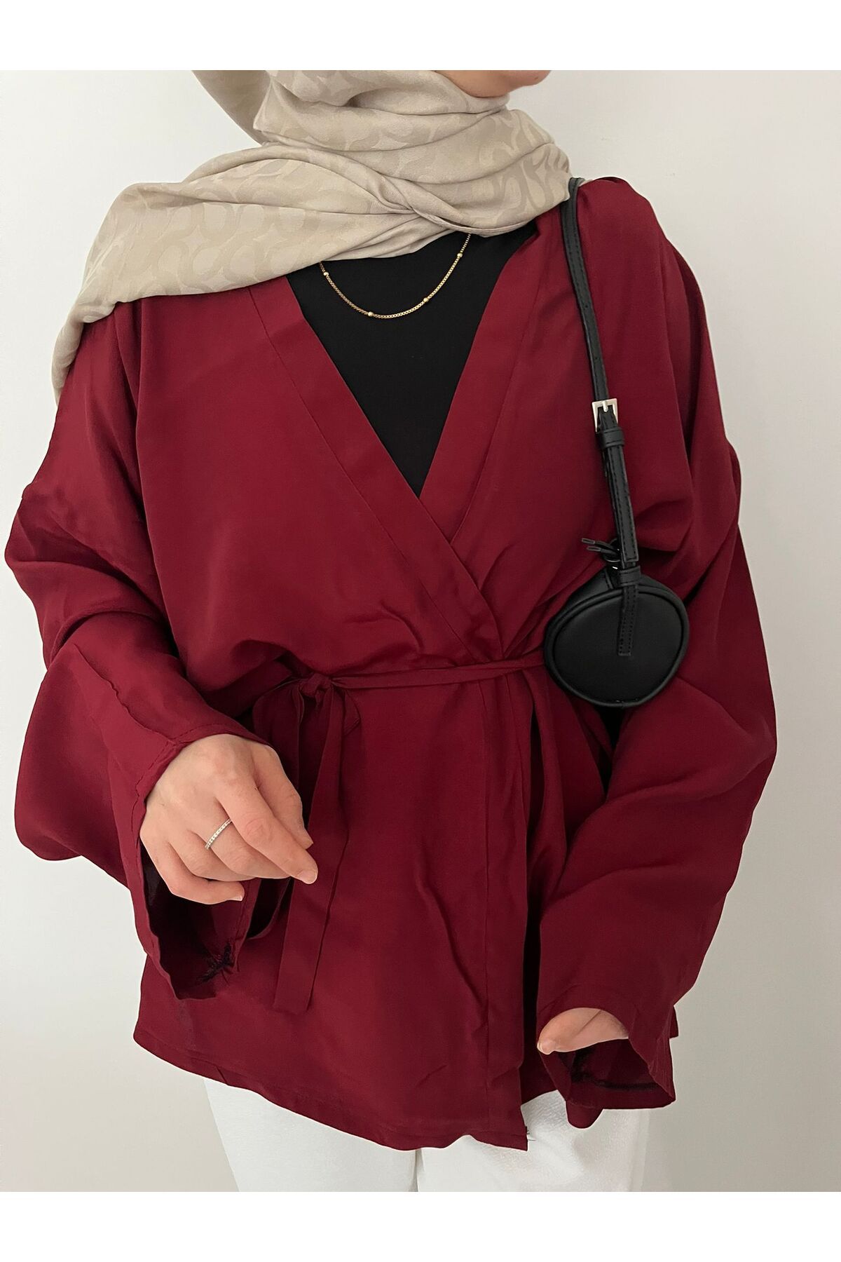 FASİON Belden Bağlamalı Borda Kimono