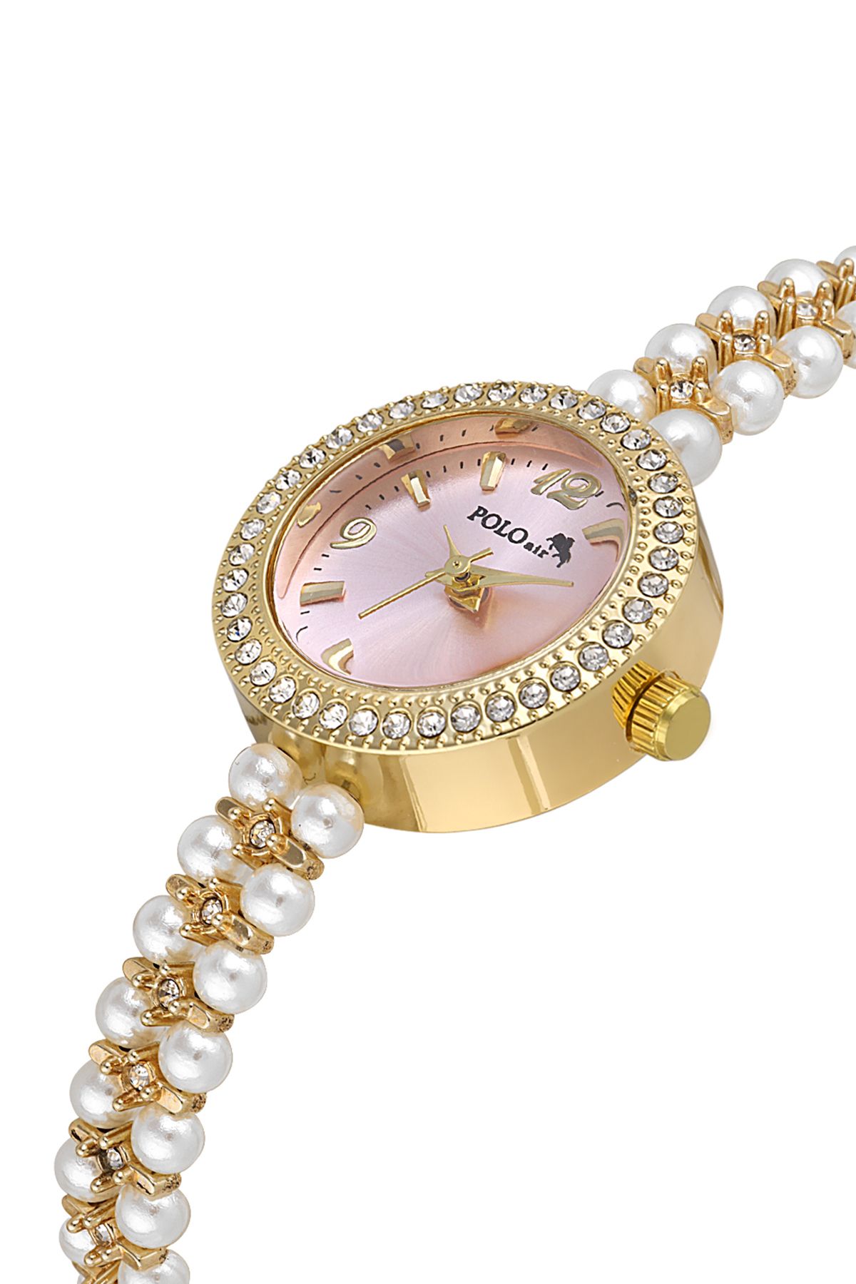 Polo Air İnci Taşlı Kordon Kadın Kol Saati Beyaz Gold Pembe Renk PL-1528B6x