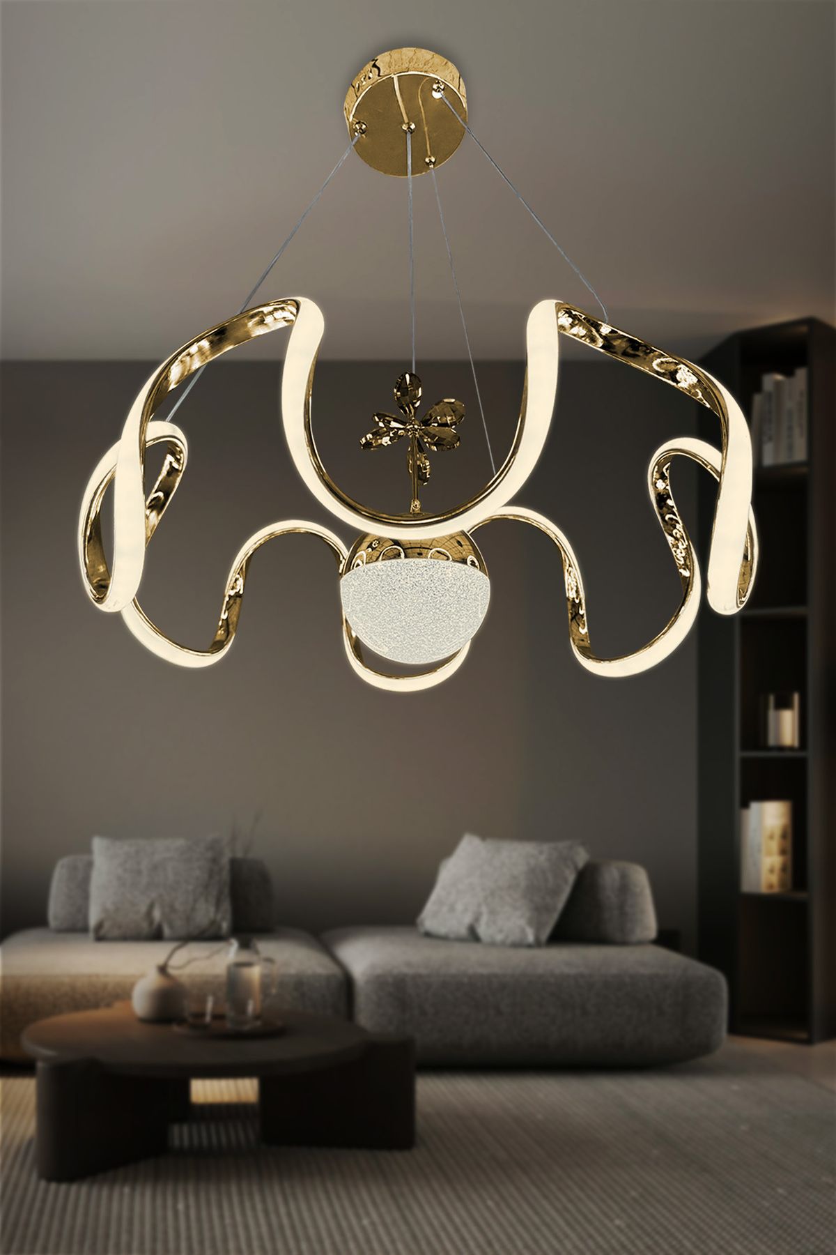 RSCOLLECTIONS Arya Tek Toplu Led Avize 3 mt Kumandasız Gold