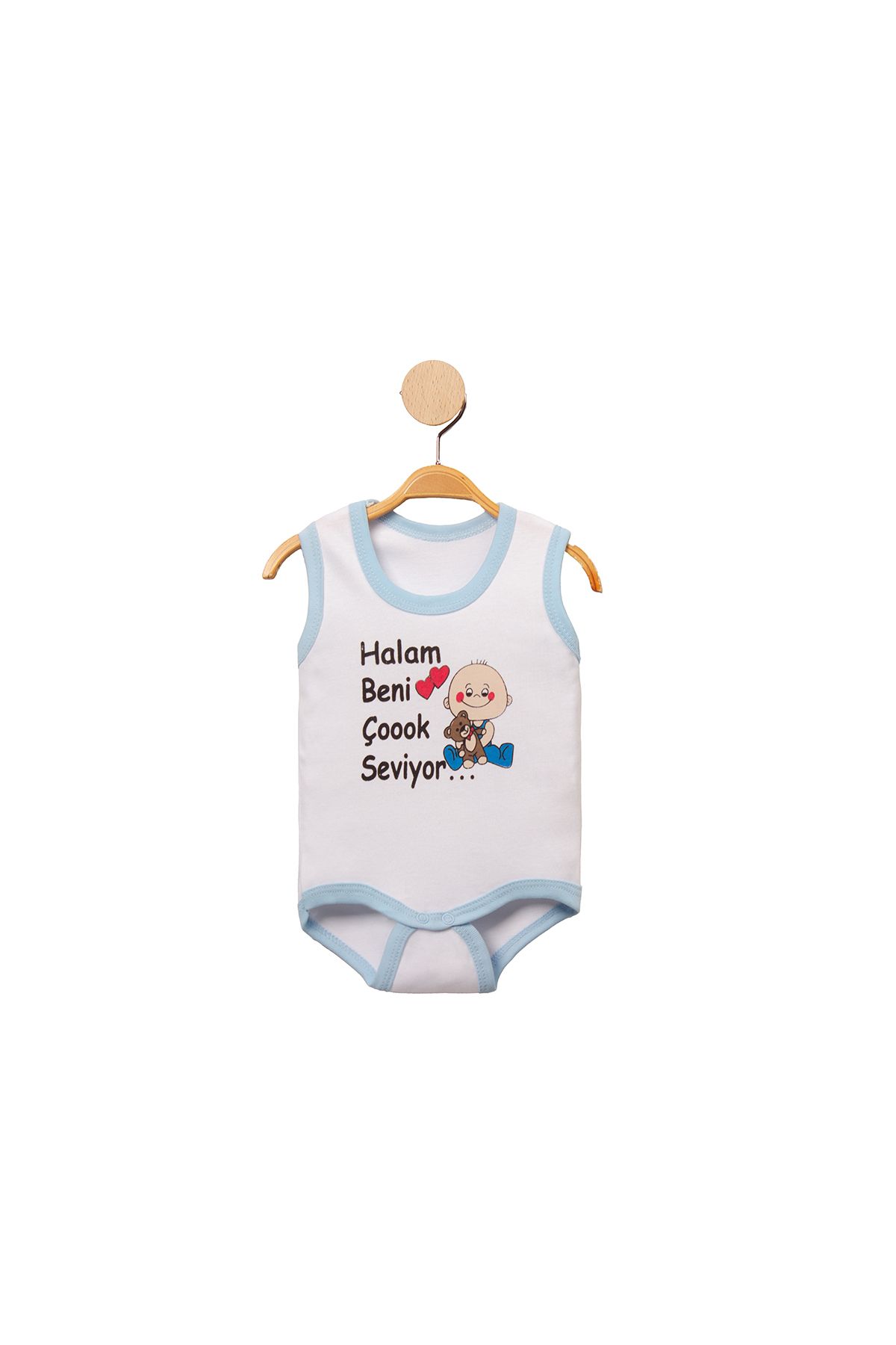 MBK GARDEN %100 Pamuk Halam Beni Çok Seviyor Baskılı Çıtçıtlı Bebek Body Badi Zıbın Tulum
