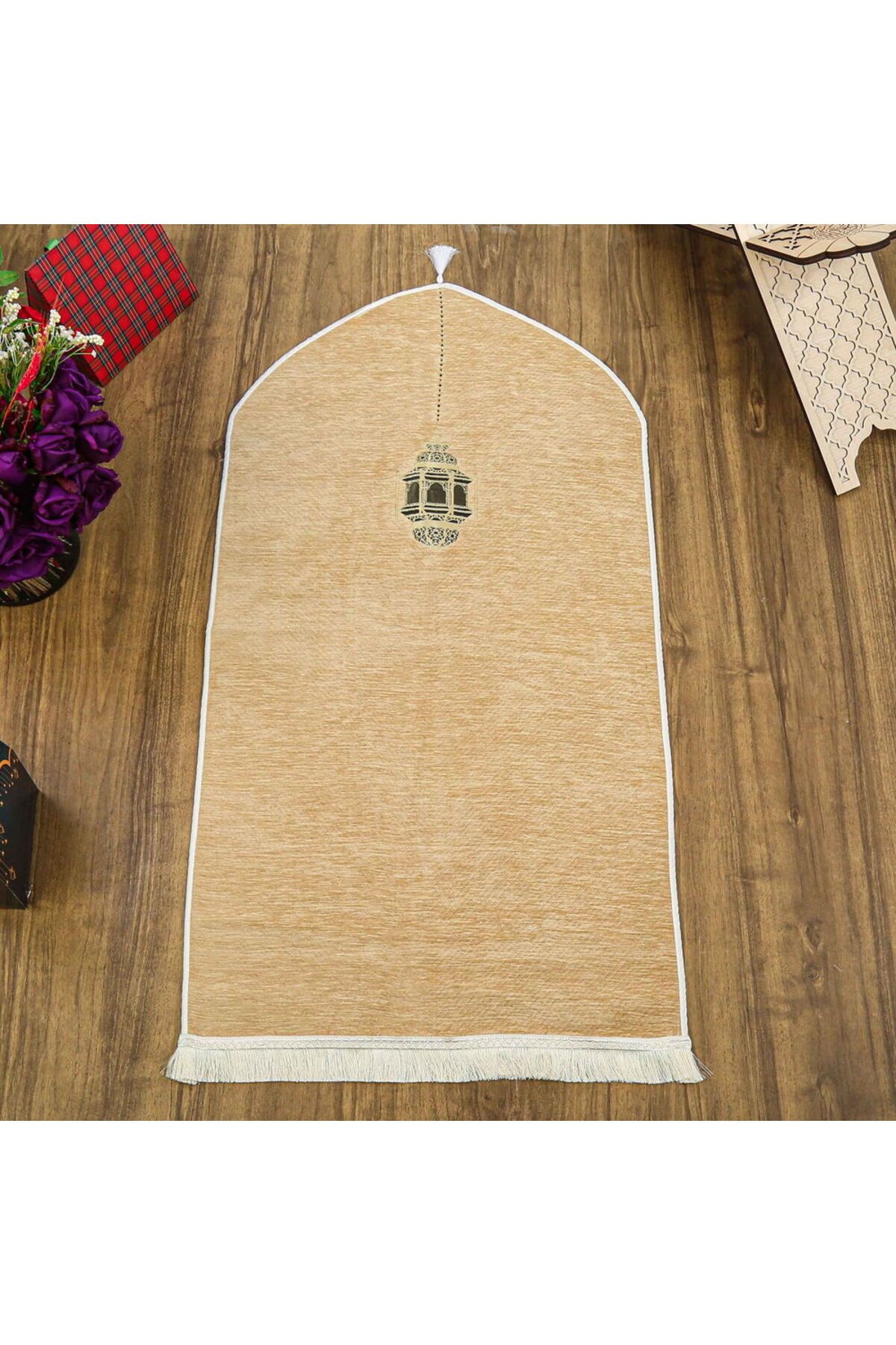 İkranur Mahya Lüks Astarlı Biyeli Şönil Seccade Vizon (66X125cm) 565 gr